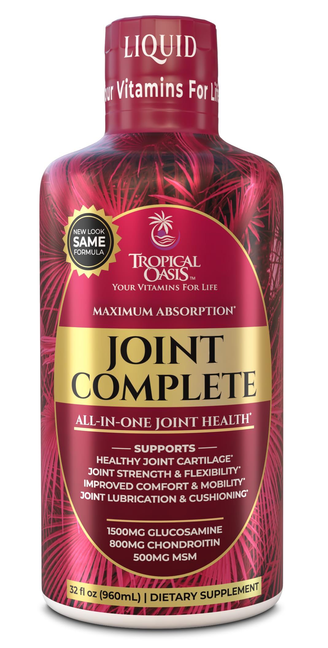 Joint Complete Premium- Liquid Joint Supplement w/Glucosamine, Chondroitin, MSM, Hyaluronic Acid – for Bone, Joint Health - 96% Max Absorption– 32oz, 32 serv