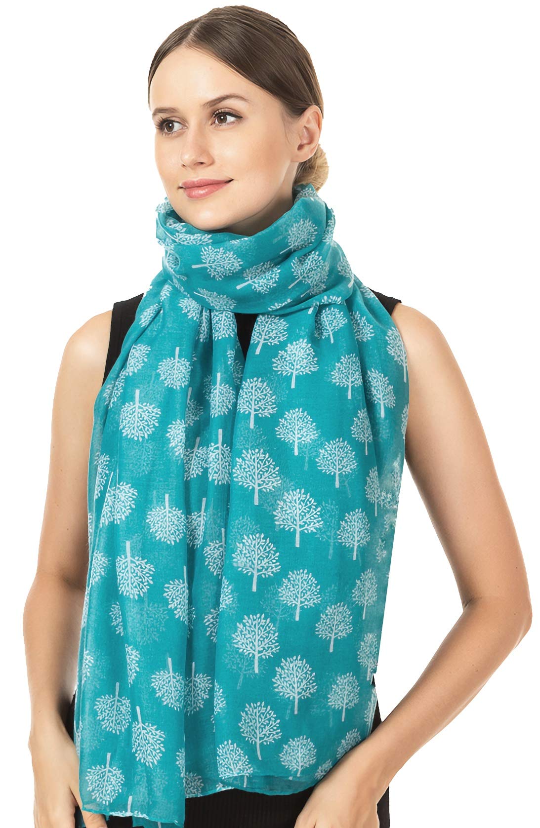 World Of Shawls Women's Teal With White Tree Mulberry Tree Scarf Shawl Wrap Soft Warm (Teal With White Tree)