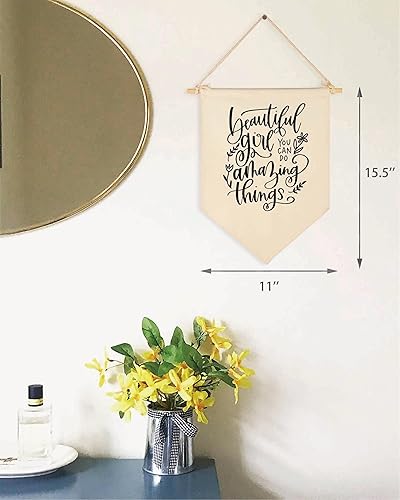 Miniatura 7 de Bandera colgante de lona con texto en inglés "Beautiful Girl You Can Do Amazing Things", decoración de pared para niñas, bebés, niños, guardería,