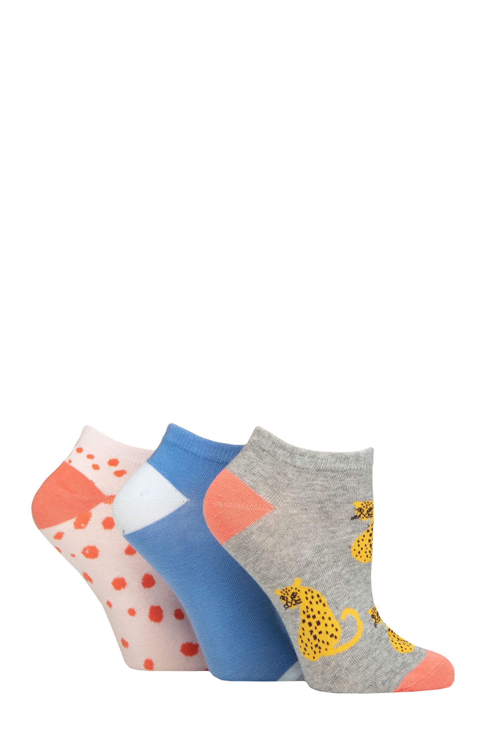 SockShop Wildfeet Ladies Novelty Cotton Trainer Socks Pack of 3 Cheetah 4-8