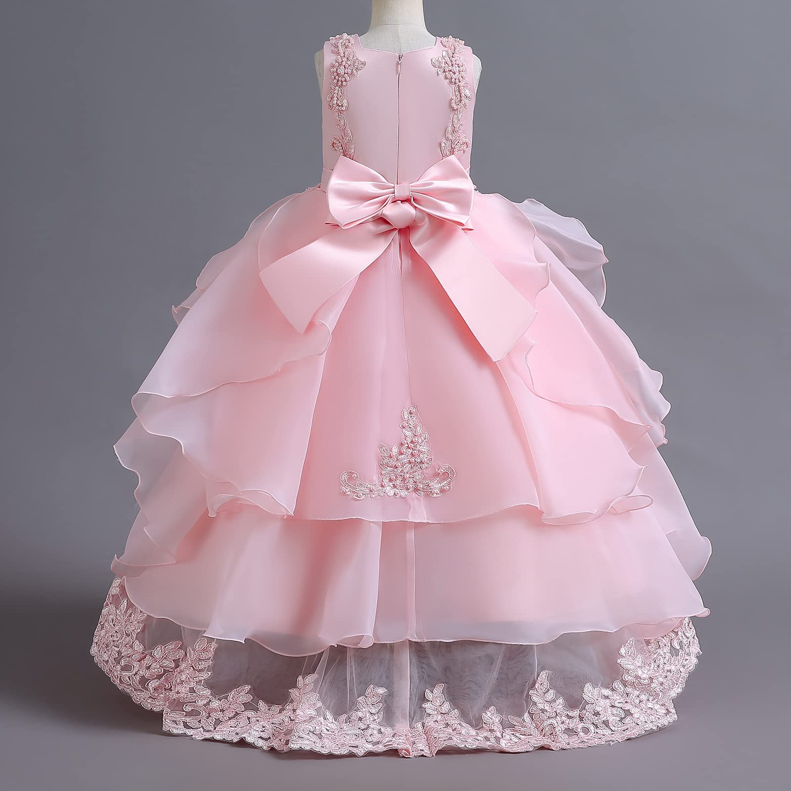 Odizli Blumenmädchenkleider Kinder Mädchen Abendkleid Ärmellose Perle Bowknot Prinzessin Tüllkleid Festliche Hochzeit Brautjungfern Erstkommunion Geburtstag Party Lang Prom Ballkleid