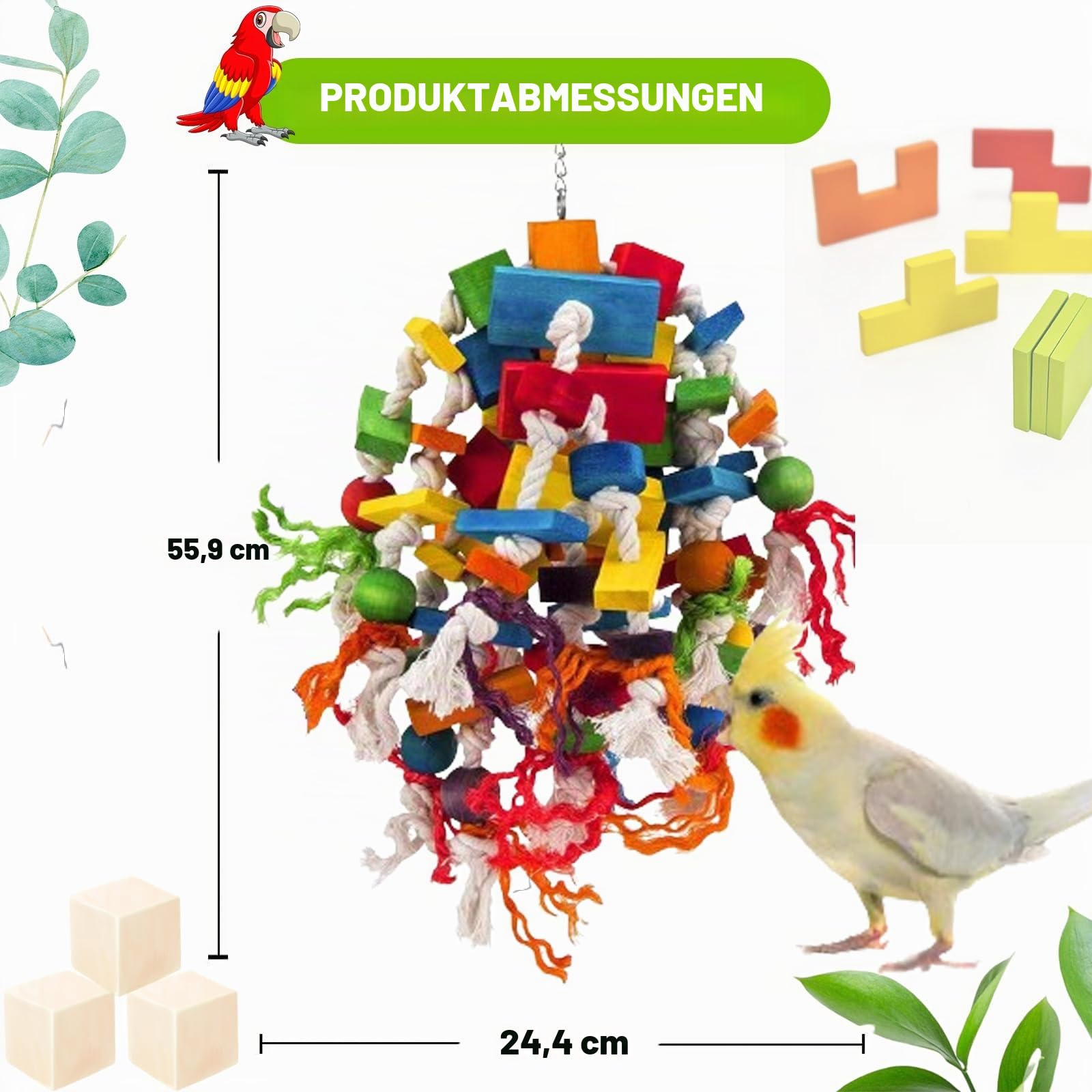 MQUPIN Großes Papagei Spielzeug Vogelspielzeug,Stark Kauendes Spielzeug Für Papagei100% Natürliche Mehrfarbige Holzblöcke,Papageien Spielzeug Für Große Mittelgroße Vögel,Aras,Graupapageienspielzeug