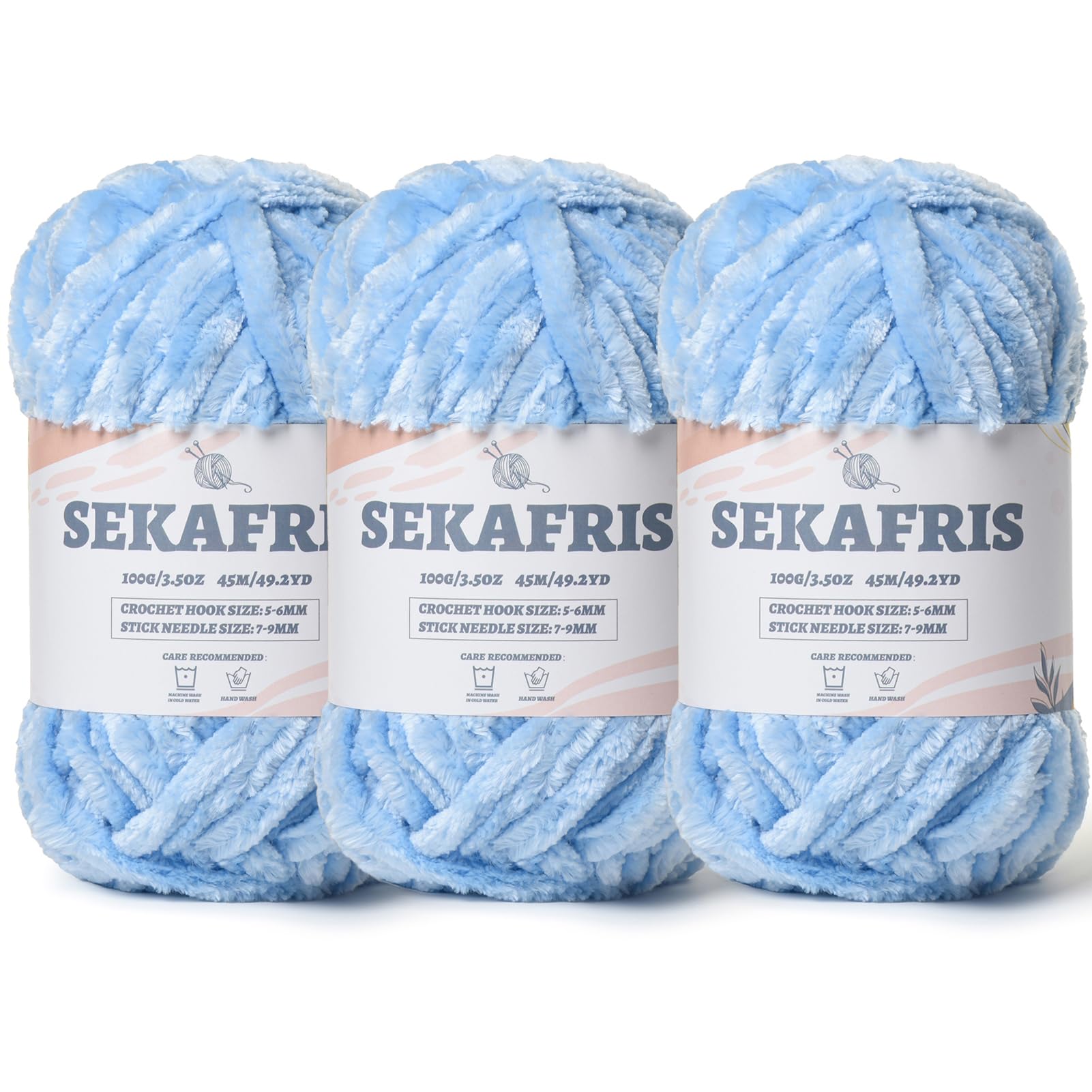 Chenille Velvet Soft Yarn Sky Blue 3 Pack
