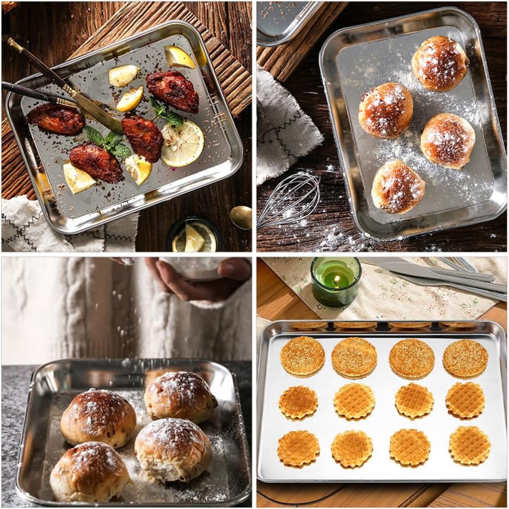 3pcs Stainless Steel Baking Tray Pan for Bbq Cooking and Food Serving and Practical for Home and Restaurant Use