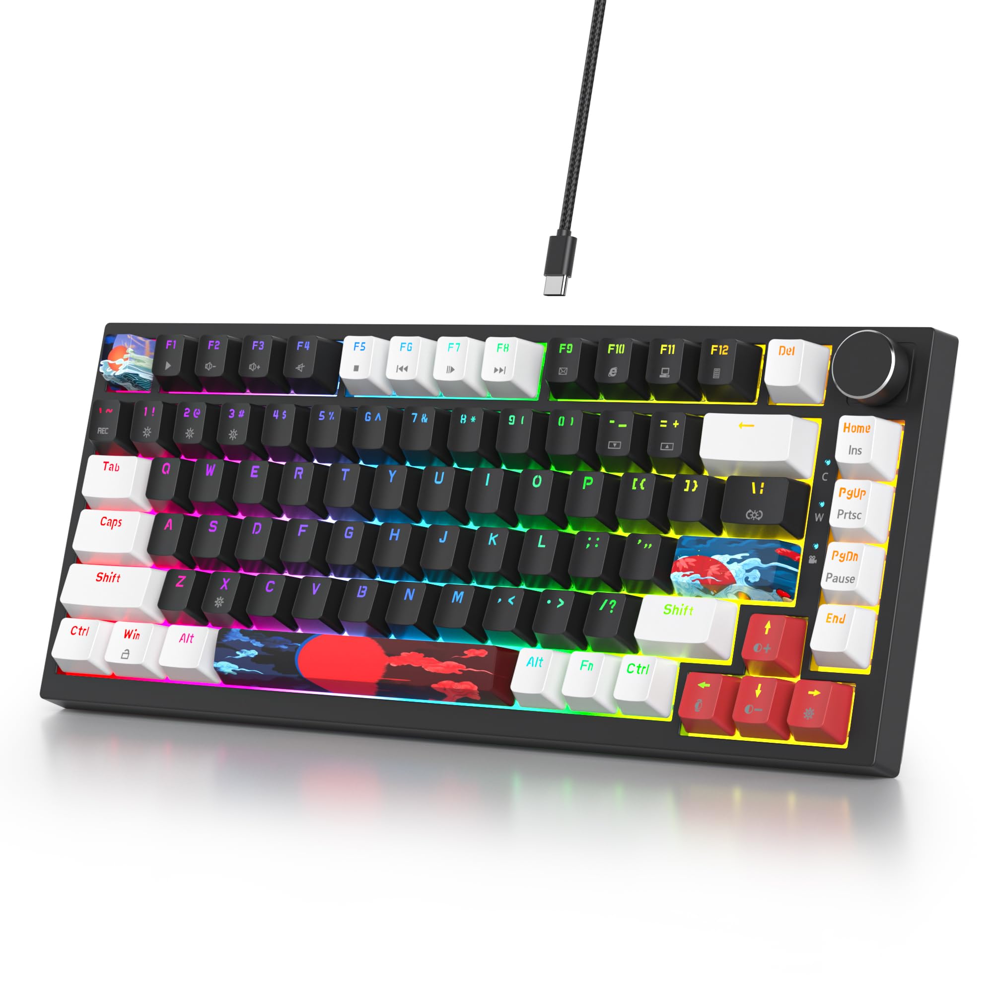 SOLIDEE Teclado mecánico para juegos con cable 75% intercambiable en caliente, teclado retroiluminado RGB con interruptor rojo, teclado mecánico TKL de 82 teclas, teclas PBT NKRO teclado compacto con — view 2