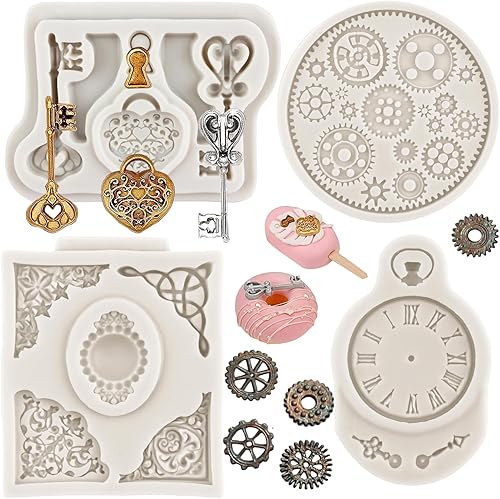 Moldes vintage para fondant, reloj de engranaje steampunk, molde de silicona para gemas barrocas para decoración de cupcakes, decoración de