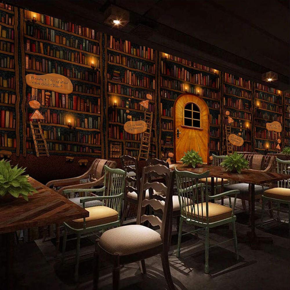 Mural Wallpaper European Style Retro Bookshelf Library Study Background Wall Decor Wall Papers -450X300cm
