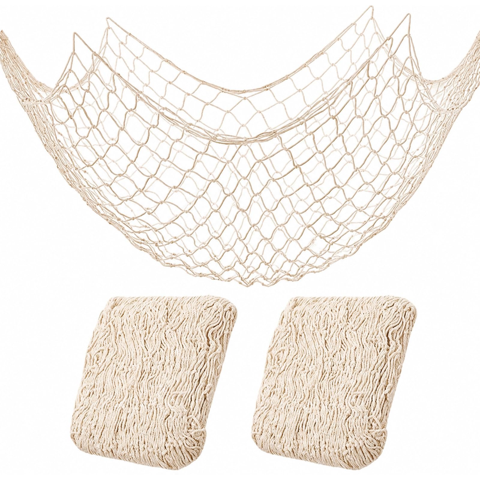 Photo 1 of 2 Pack Fish Net Decorations for Party, Natural Cotton Hawaiian Table Runner Party Fishing Net Decorative, Nautical Themed Decor Cotton Fishnet Under The Sea Pirate Ocean BeachHalloween Decor