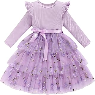 Toddler Dress Girls Ruffle Long Sleeve Layered Tulle Dress Fall Spring Fashion Party Dresses 2-6Y