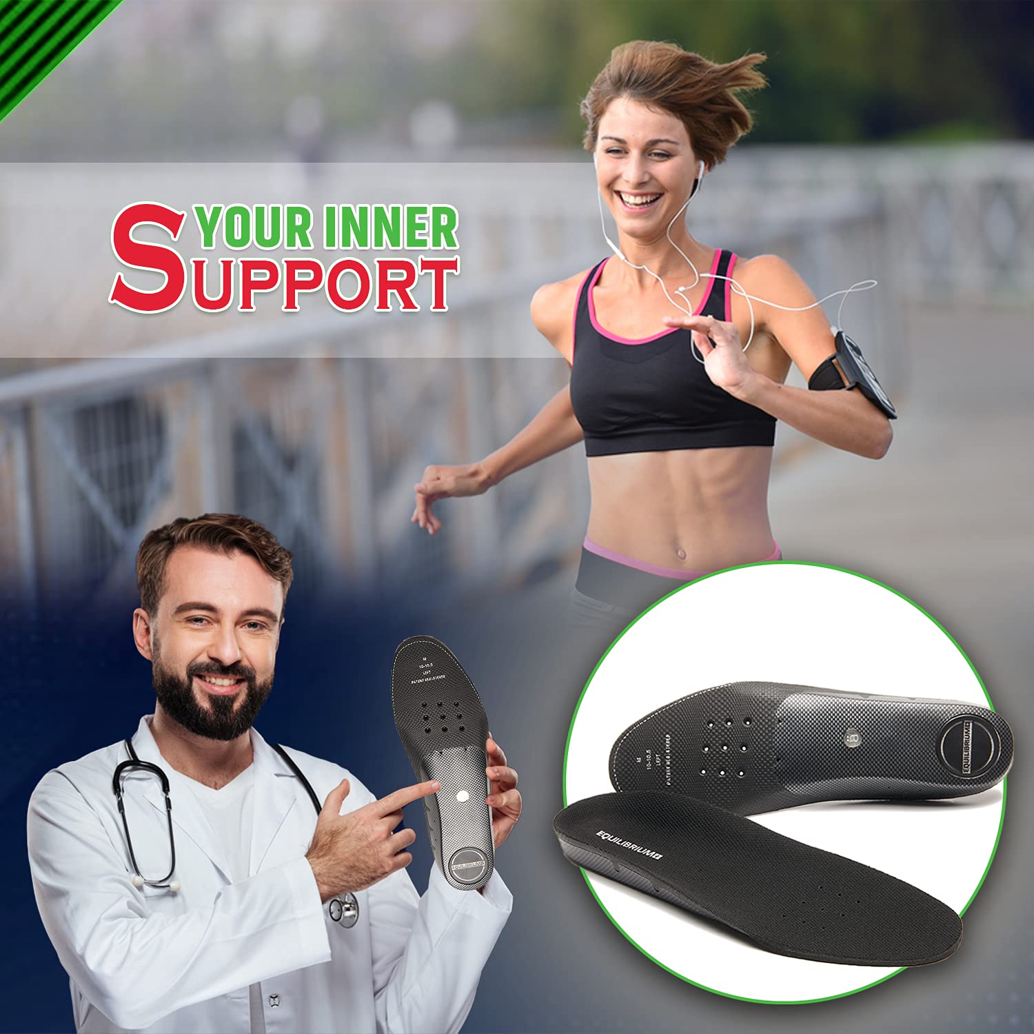 Equilibrium+ Plantillas ortopédicas para fascitis plantar y soporte de equilibrio para hombres y mujeres, las mejores inserciones cómodas para aliviar el dolor de pies, arco y rodilla, para correr
