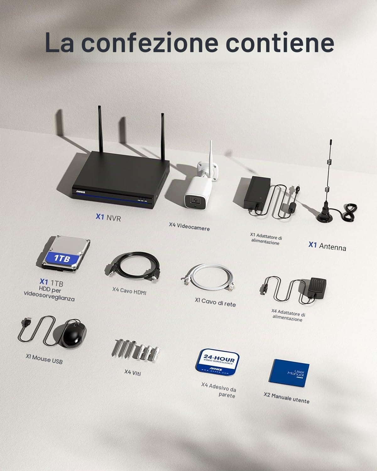 ANNKE 5MP Kit Videosorveglianza WiFi, 10CH 5MP NVR con 4 Telecamere di Sorveglianza WiFi, Rilevamento Umano Intelligente, Audio Bidirezionale, Visione Notturna, Impermeabile IP67, Disco rigido da 2TB