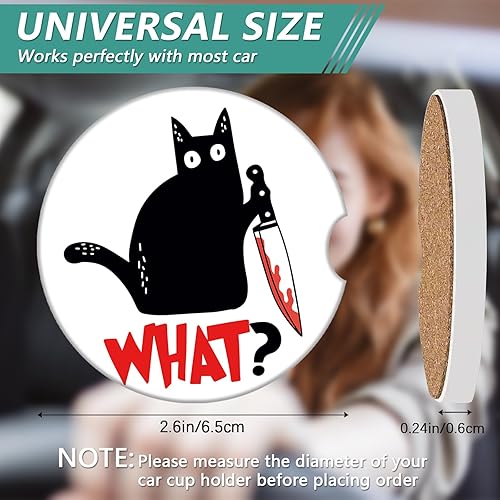 Miniatura 2 de Paquete de 2 posavasos para automóvil, posavasos de cerámica absorbente de gato negro, posavasos para portavasos de automóvil, accesorios para el