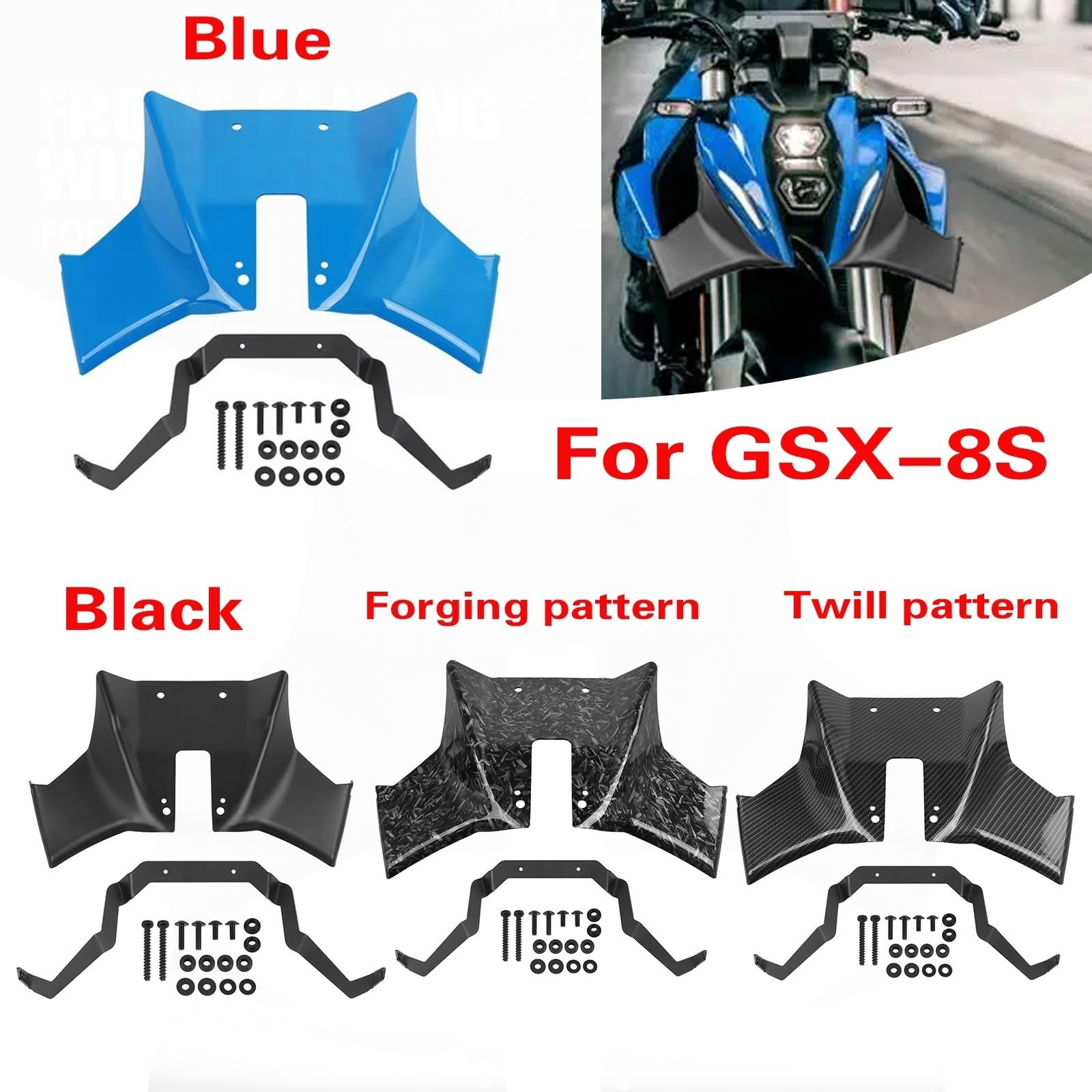 Spoiler szyby przedniej motocykla regulowany Do motocykla Suzuki GSX 8S 2023-2025 Naked Front Spoiler Downforce Winglet Aerodynamiczny Deflektor Zestaw GSX-8S GSX8S 2025(Grid pattern)