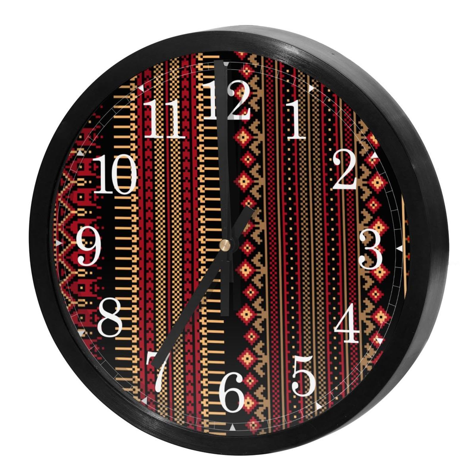 Horloge murale silencieuse à quartz ronde au motif ethnique folklorique pour salon