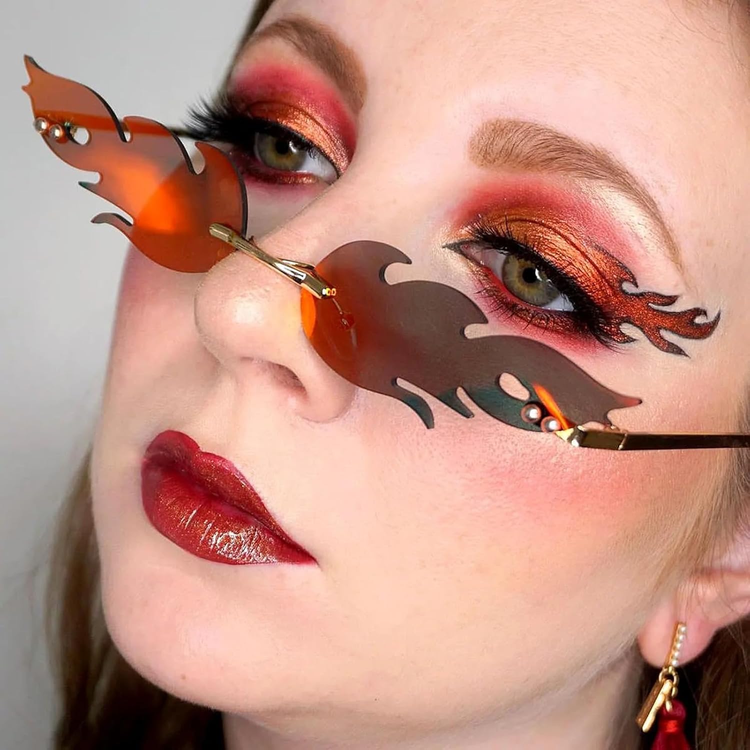 PORADAY Fire Flame Sunglasses for Women Men Trendy Retro Rimless Glasses Vintage Wave Fire Shaped Frameless Eyeglasses - Image 2