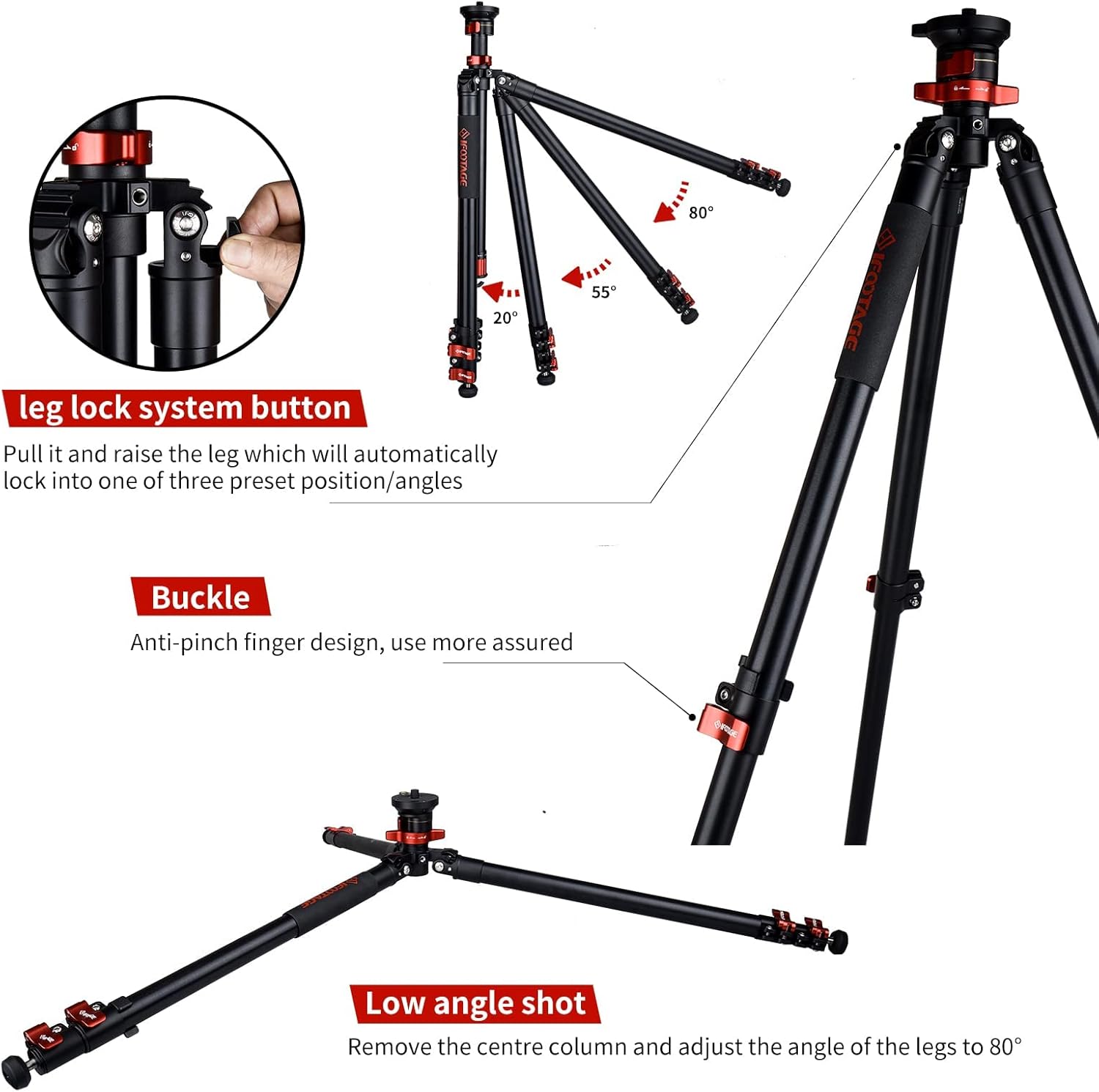 IFOOTAGE Tripod TC6S 65" Carbon Fiber Video Tripod, Professional Camera Tripods 3 Sections with Centre Pole, Payload 17.6 lbs