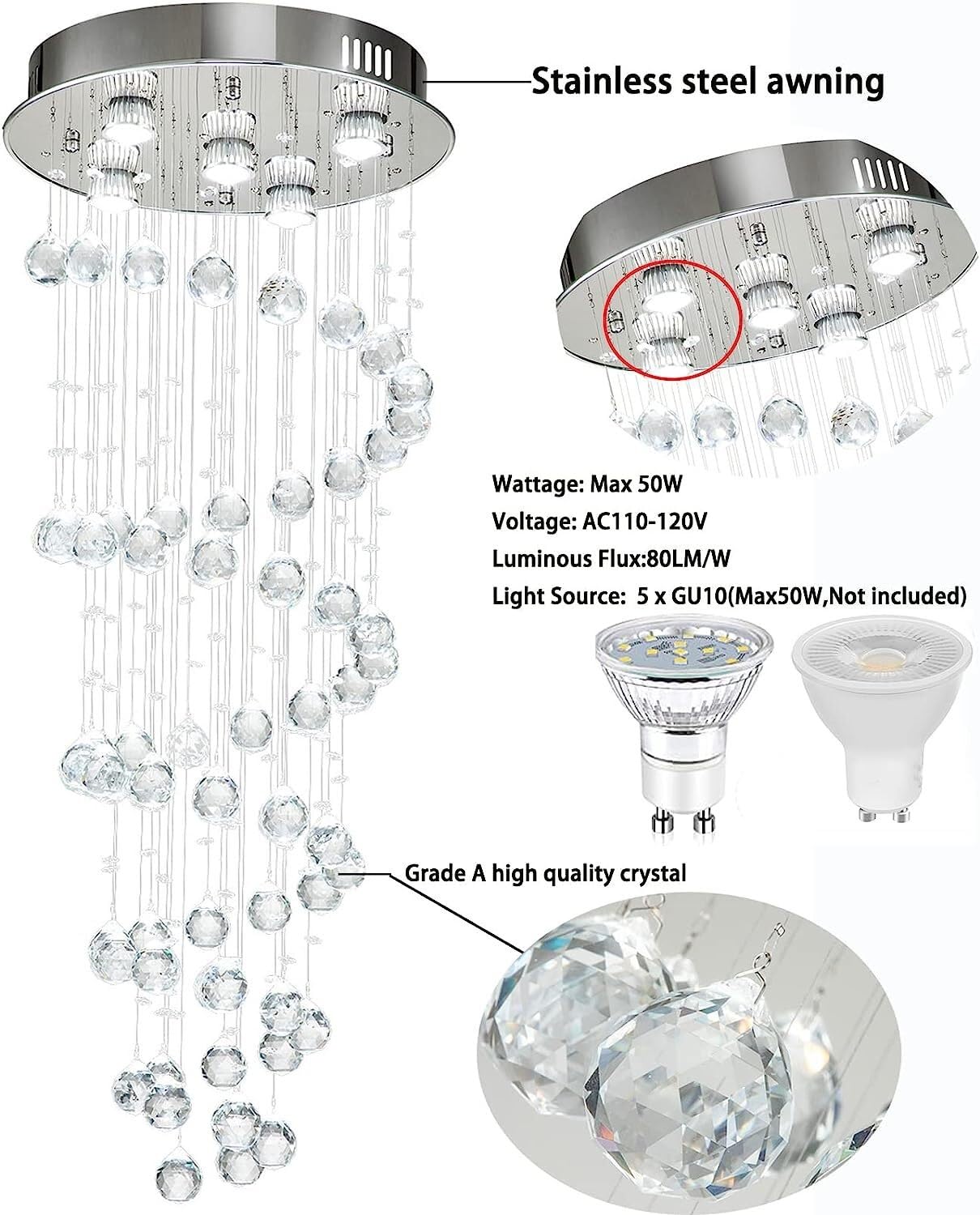 Żyrandole Schody Żyrandol Współczesne żyrandole wirowe K9 Kryształowa spiralna kula Lampa wisząca w kształcie kropli deszczu do salonu Jadalnia Foyer Hotel -50 * 150 cm (50 * 150 cm)