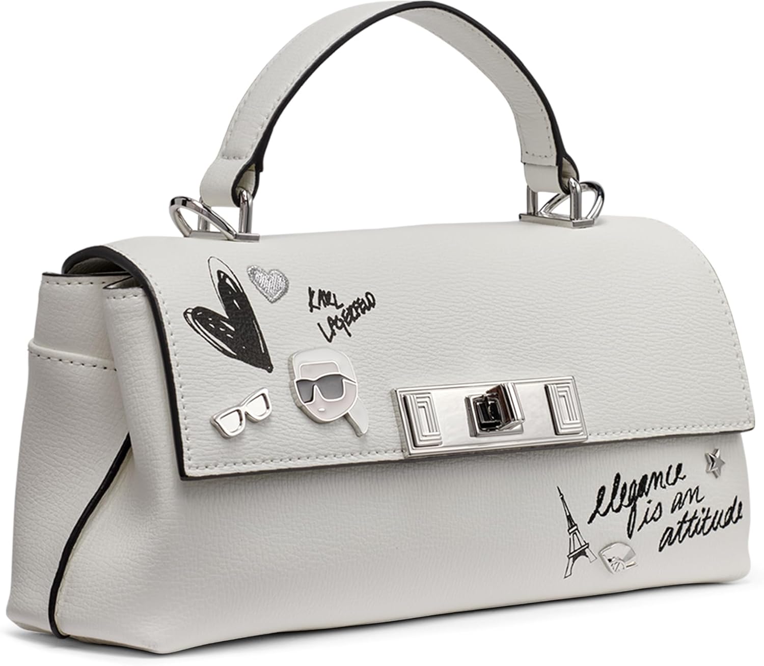 KARL LAGERFELD Paris Women's Elle In Paris Crossbody Bag, Winter White Silver, One Size