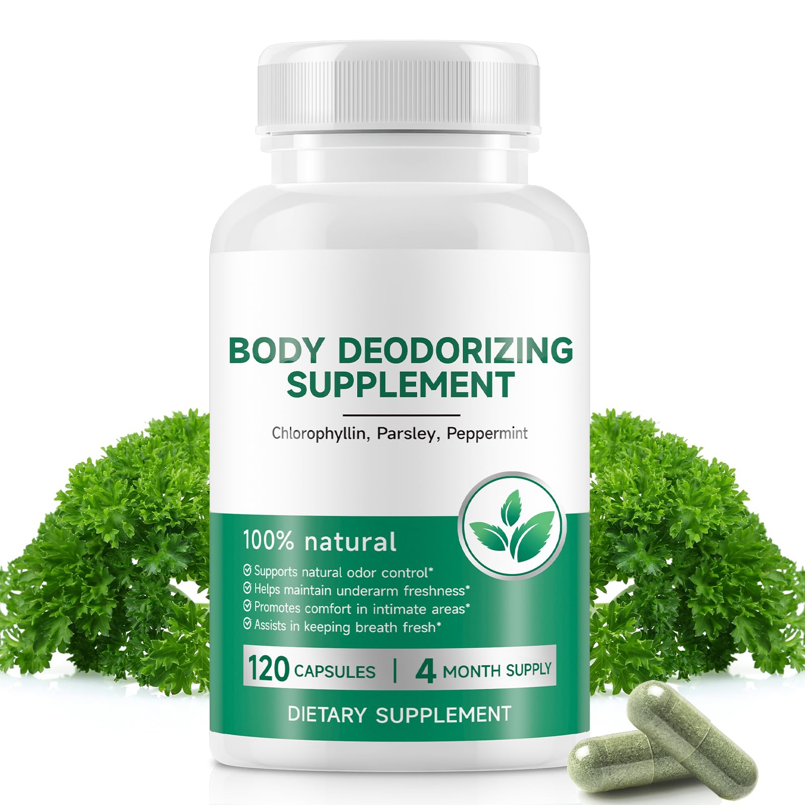 Chlorophyll Capsules | Internal Body Deodorant Supplement for Men & Women | Natural Odor Control for for Body Odor, Fresh Breath,Immune Support,Vegan(120 Caps)