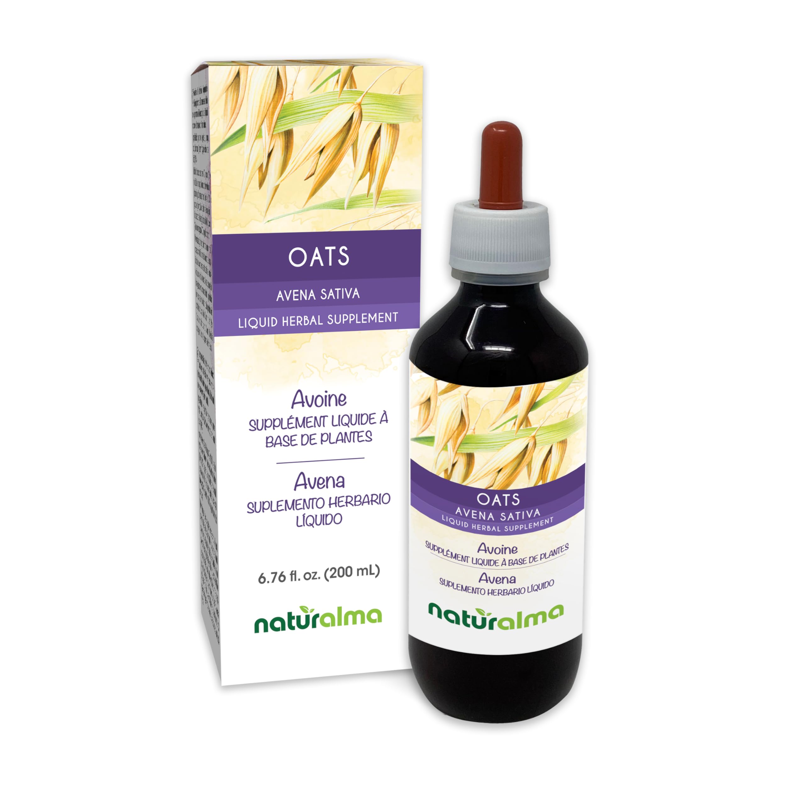 Naturalma Oats (Avena Sativa) Tops Alcohol-Free Tincture - 6.76 fl oz Liquid Extract in Drops - Herbal Supplement - Vegan