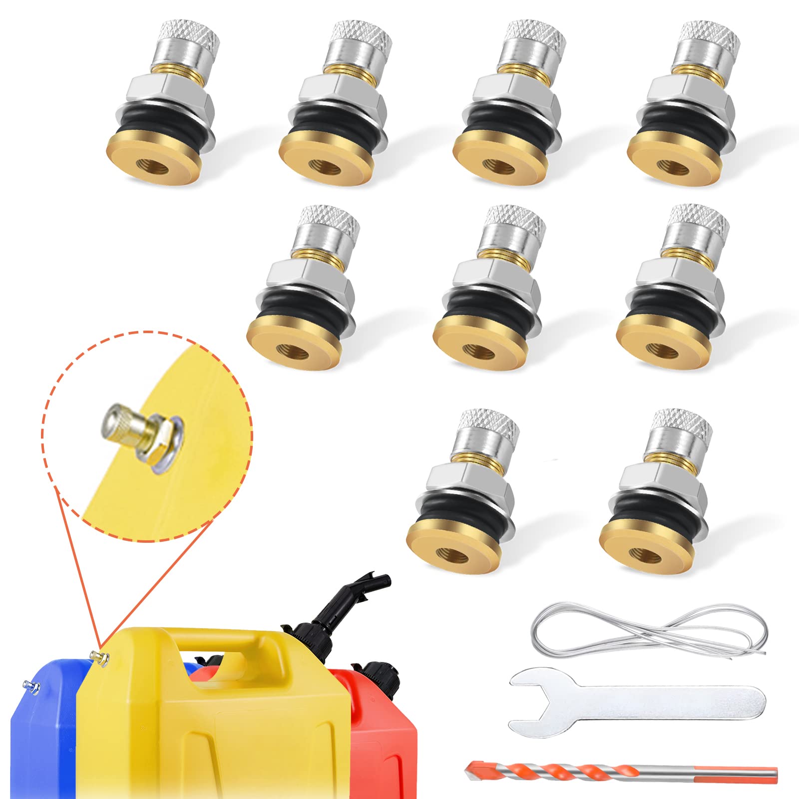 Gas Can Vent Caps Fuel Tank Exhaust Vent Valve with Drill and Leak Proof Sealing Ring Diesel and Gas Container Replacement Vent Valve for Faster Refills (9 Pack)