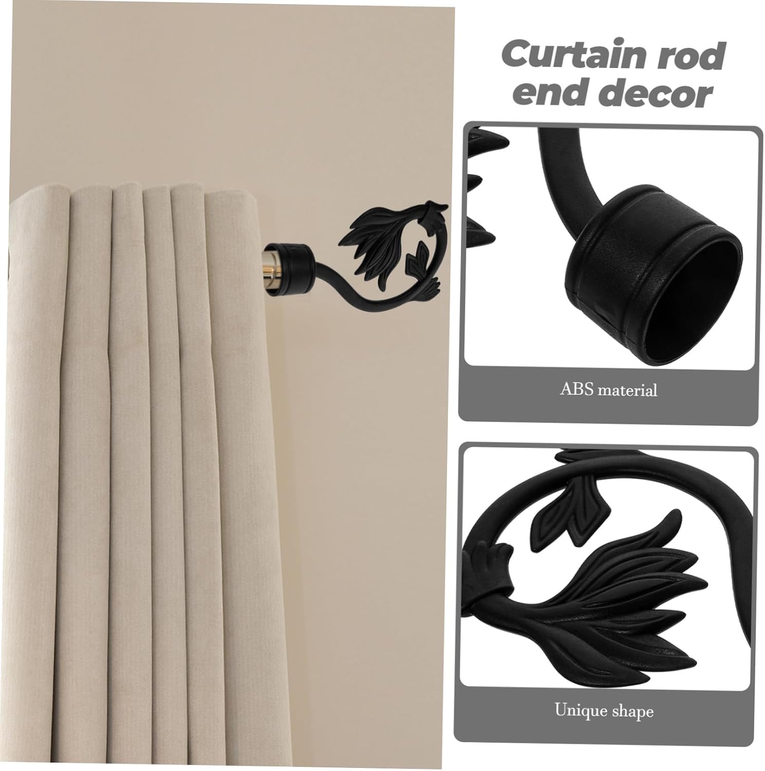 4pcs Black Roman Curtain Rod End Finials Decorative Accessories for Home Premium Abs Material Easy Install Style Elegant Design