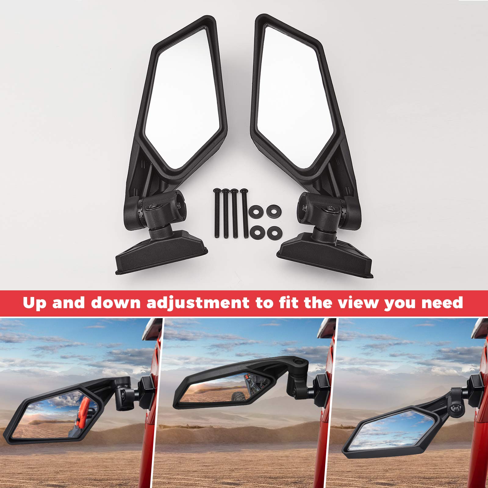 2 Rétroviseurs Moto Latéraux Universel Angle Réglable avec 2 pcs Base Ronde Adaptateur de Guidon Aluminium 7/8" et 5 pcs Boulon de 10mm avec 8mm