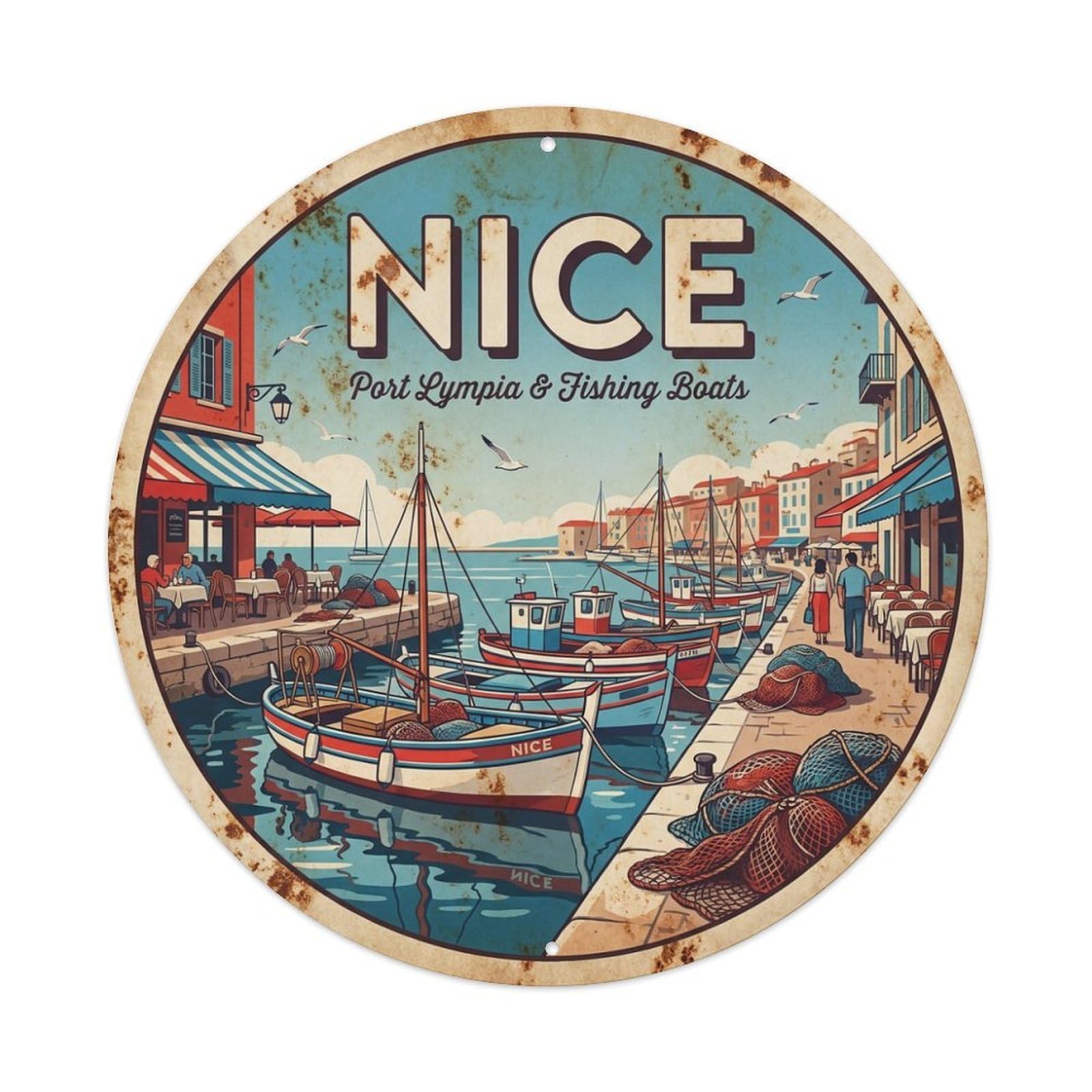 Port Lympia Fishing Boats Nice Coastal Route Travel Metal Tin Sign