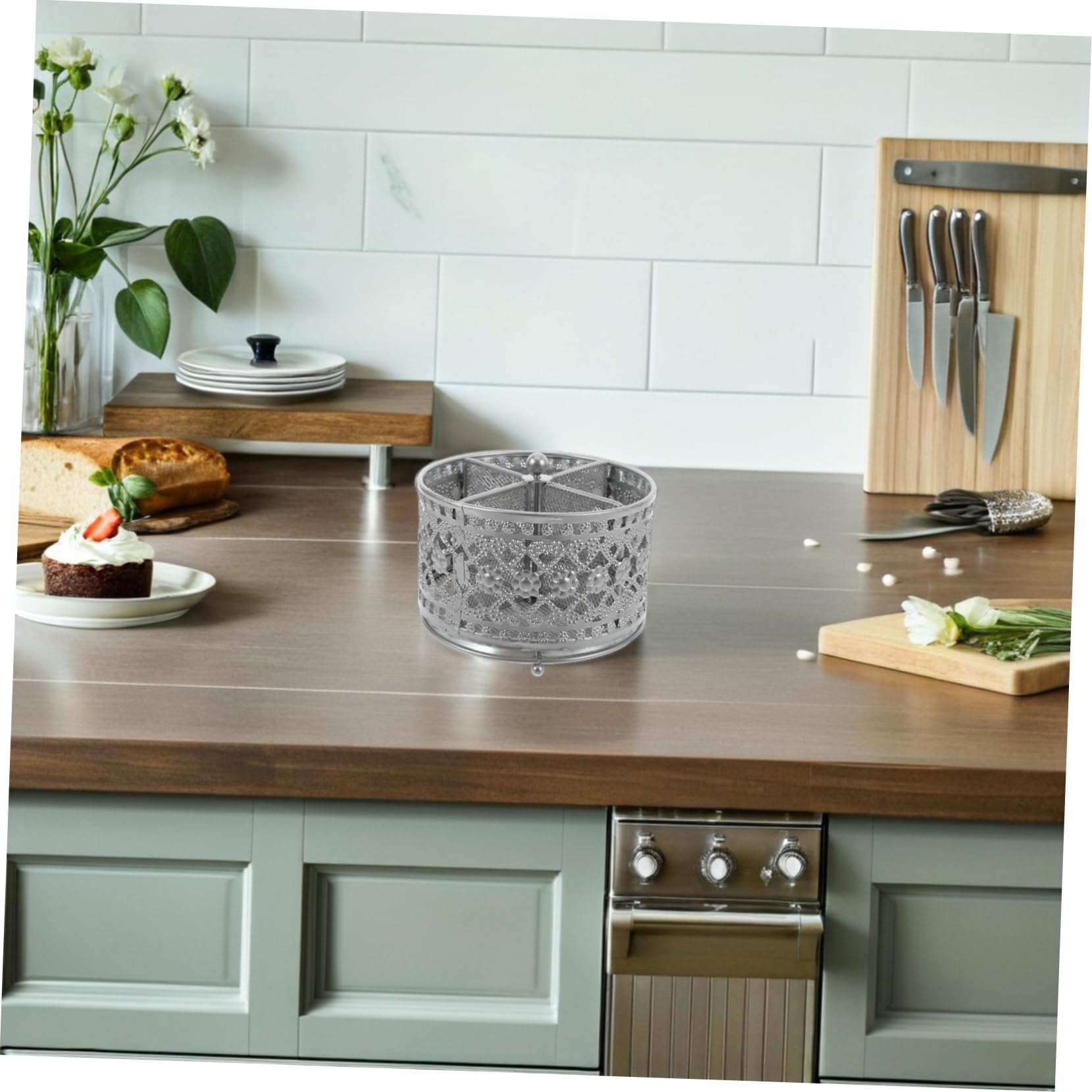 Cabilock Support Égouttoir Rotatif Creux pour Baguettes Ustensiles Cuisine Organiseur Métallique Multifonction avec Drainage Facile Porte Stylo Bureau et Rangement Couverts Restaurants et
