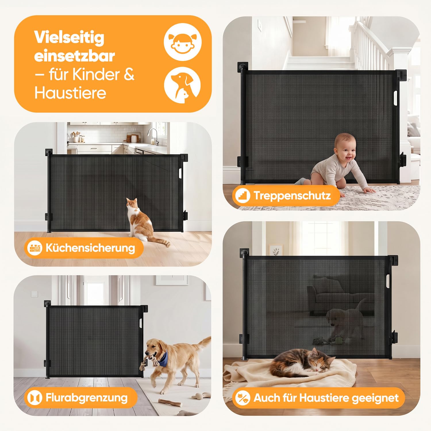 Sekey Treppenschutzgitter Ausziehbar 0-200 cm Höhe 97 cm ohne Bohren Absperrgitter Baby