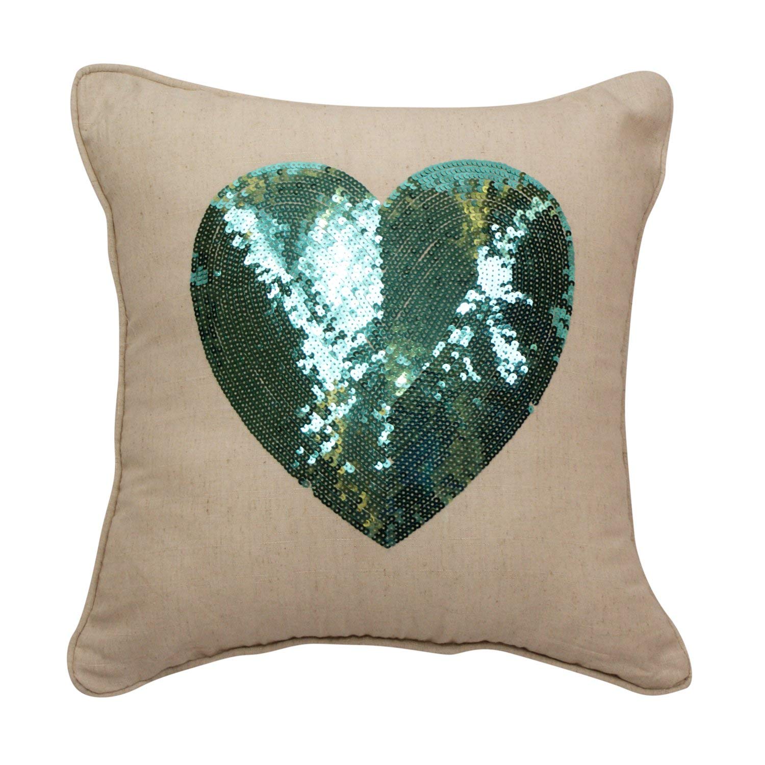GlobalNiche® Urban Loft by Westex 652129 Urban Loft Sequin Heart Teal Cushion 18" X 18"