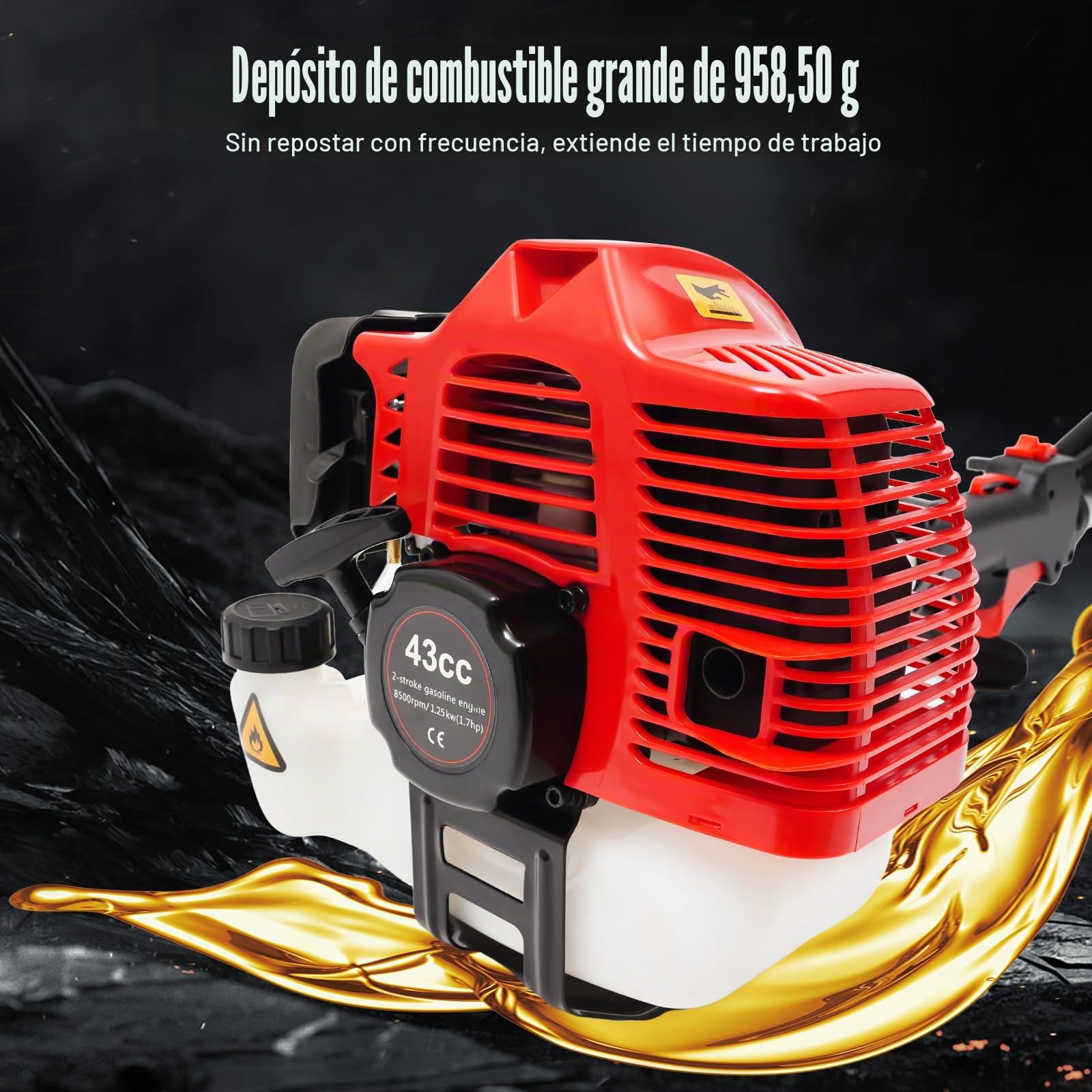 Motosierra de desrame de gasolina 43ccm 2 tiempos, sierra de podar telescópica, sierra de cadena, 8500 rpm, sierra para árboles, sierra telescópica con vástago extensible de 2,4–3,5 m y