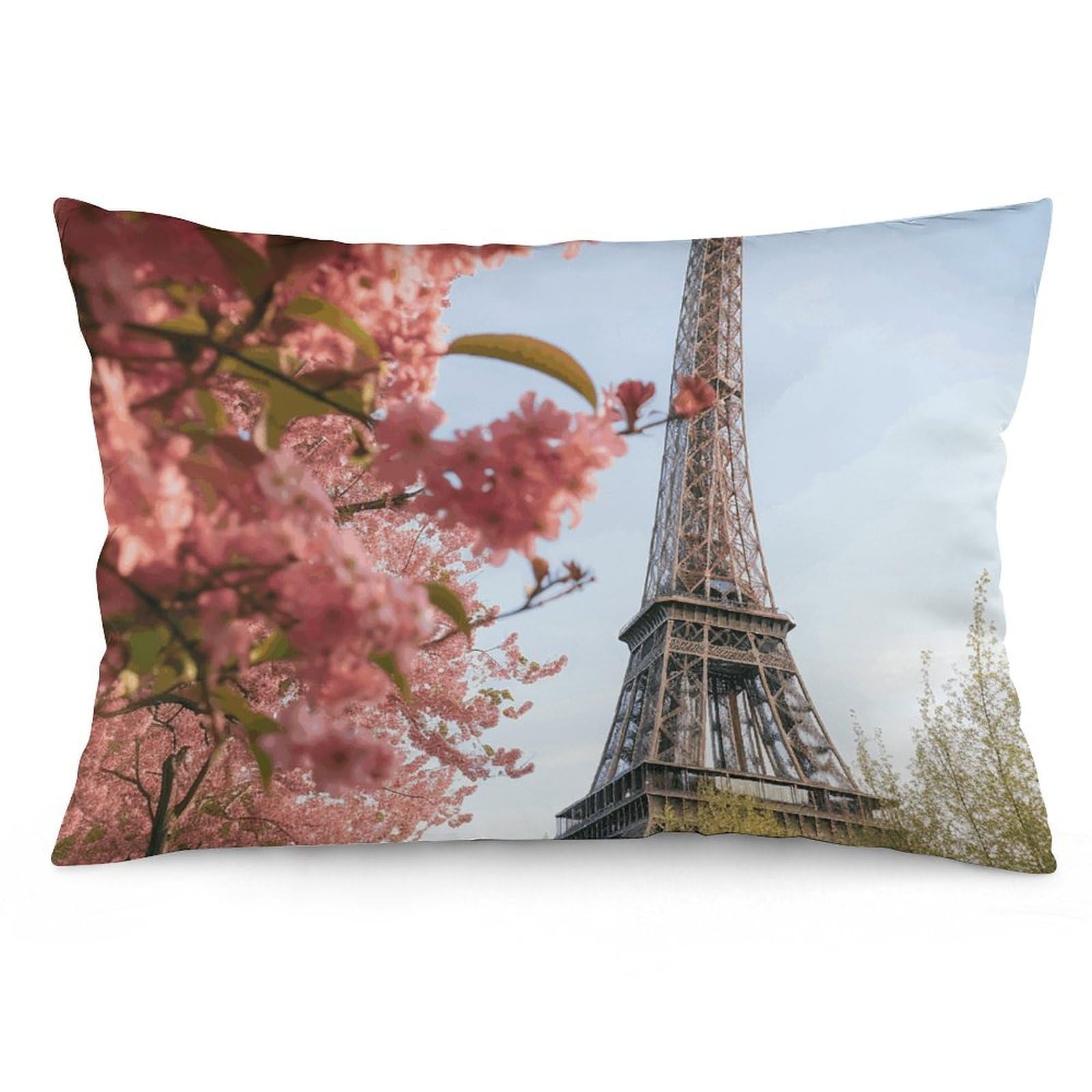 2 Pack Pillow Cases for Hair and Skin, Soft Breathable Pillow Case Covers with Hidden Zipper, Paris Eiffel Tower Flower Pillowcase 20"x30" Pillow Covers for Sleeping Gift