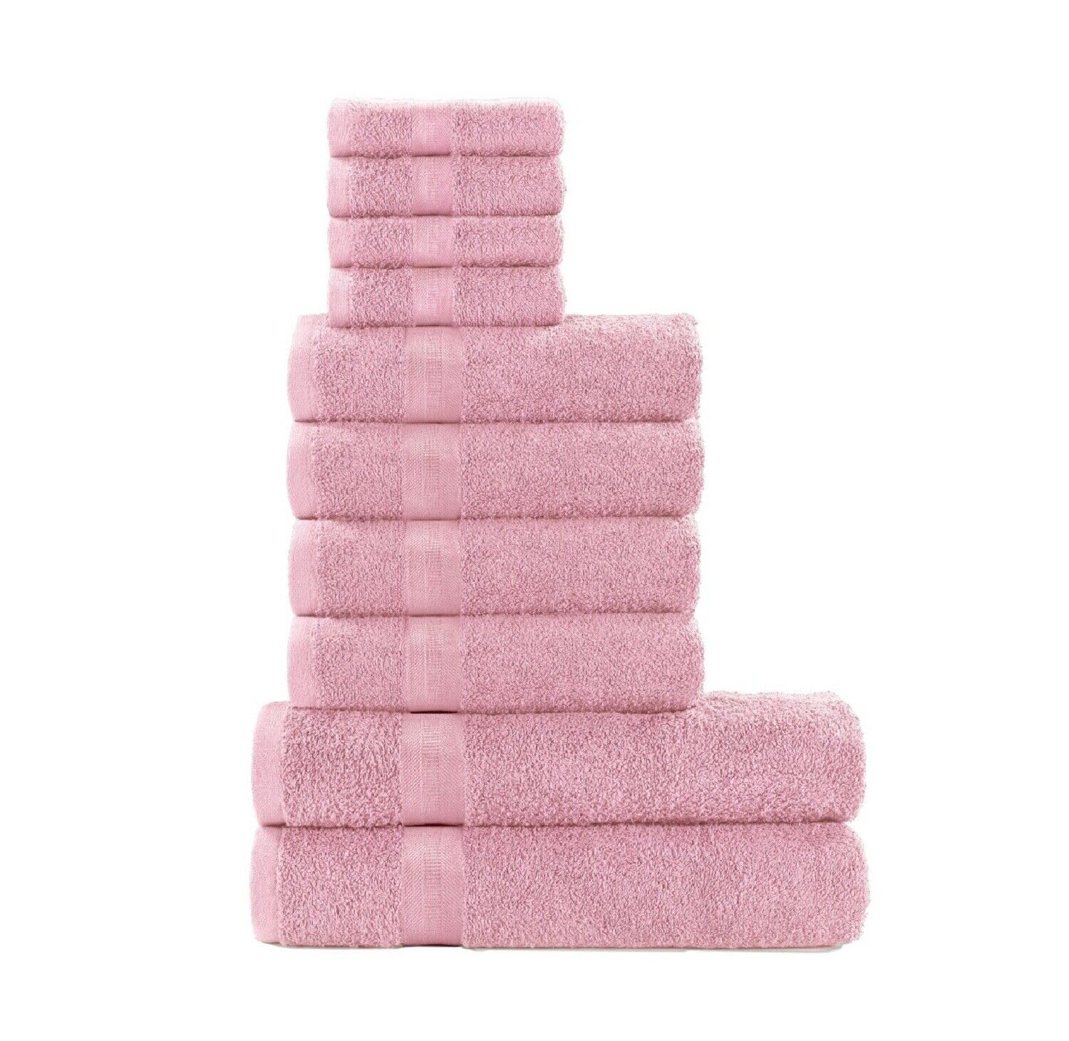 London Dream Hotel Quality 10 Piece Bathroom Towels Sets (4 Face, 4 Hand & 2 Bath Towels) 100% Egyptian Cotton Towel Set, Super Absorbent Quick Dry Towels [Tea Pink]