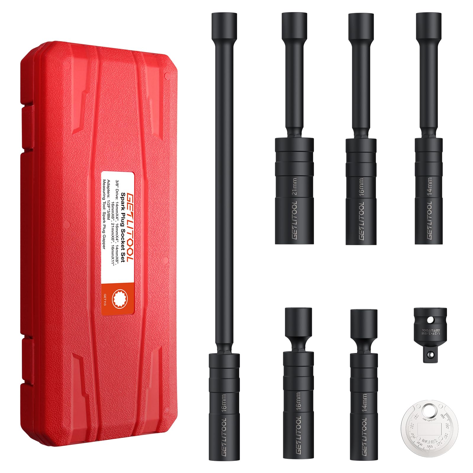 GETLITOOL 6pcs Llave Bujias con Adaptador 1/2" de CRV Durabilidad 14 mm,16mm,21mm