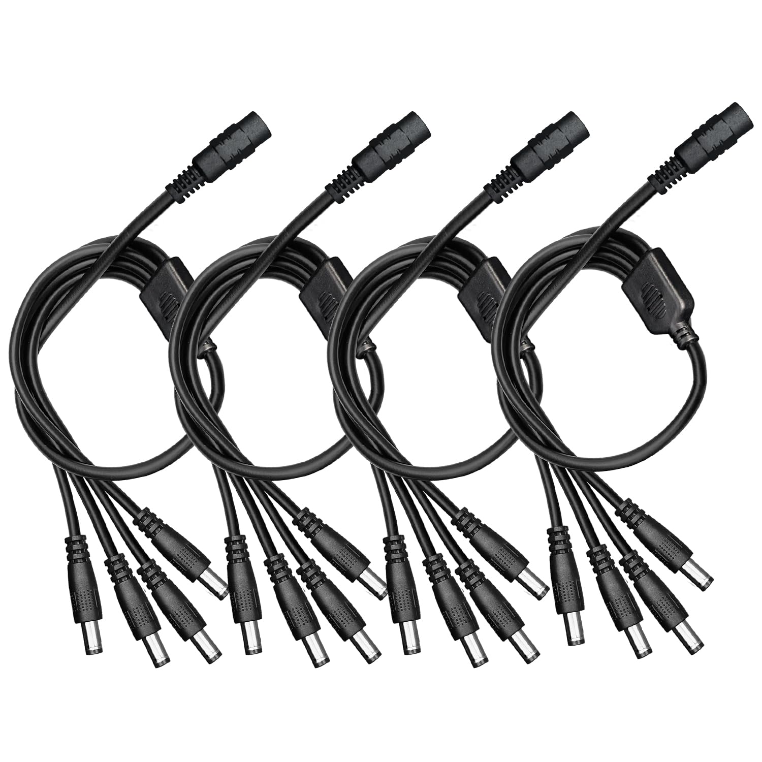 ANLINK DC Power Distribution Cable, 4-Pack, Black, 1 Female to 4 Male, 5.5mm x 2.1mm, Power Output Adapter Cable for CCTV Surveillance Cameras, LED Light Strips, and More