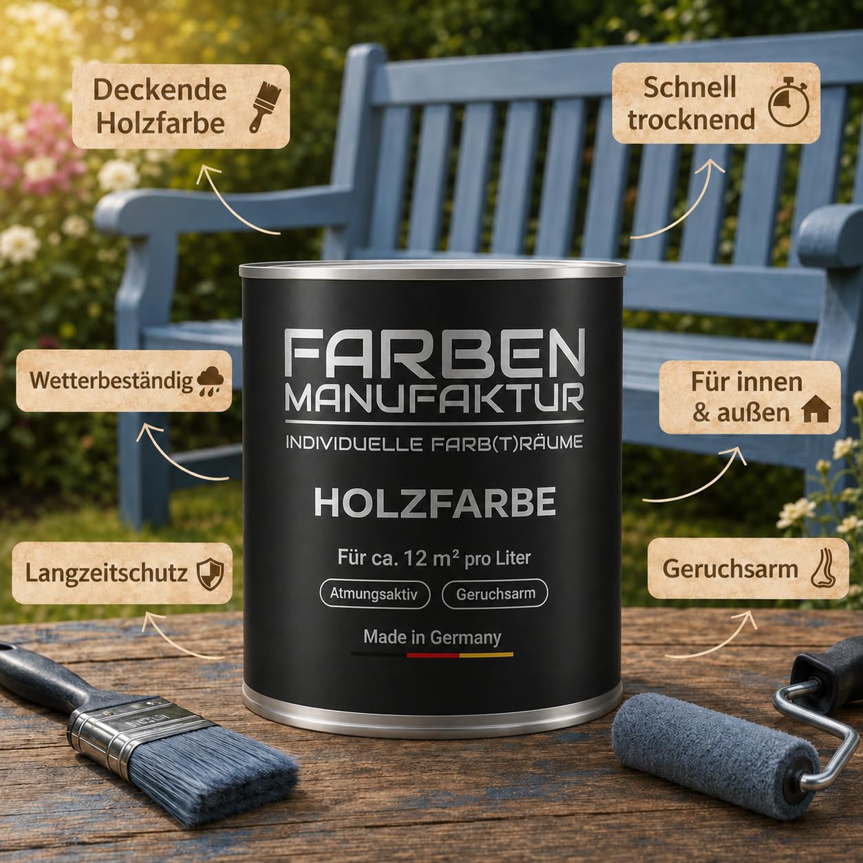 Kopie: Farben Manufaktur Holzfarbe Wetterschutzfarbe Holzlack Holzschutzlack Holzdecklack RAL 2/5L, Farbe: ca. RAL 7021 Schwarzgrau, Größe: 5L