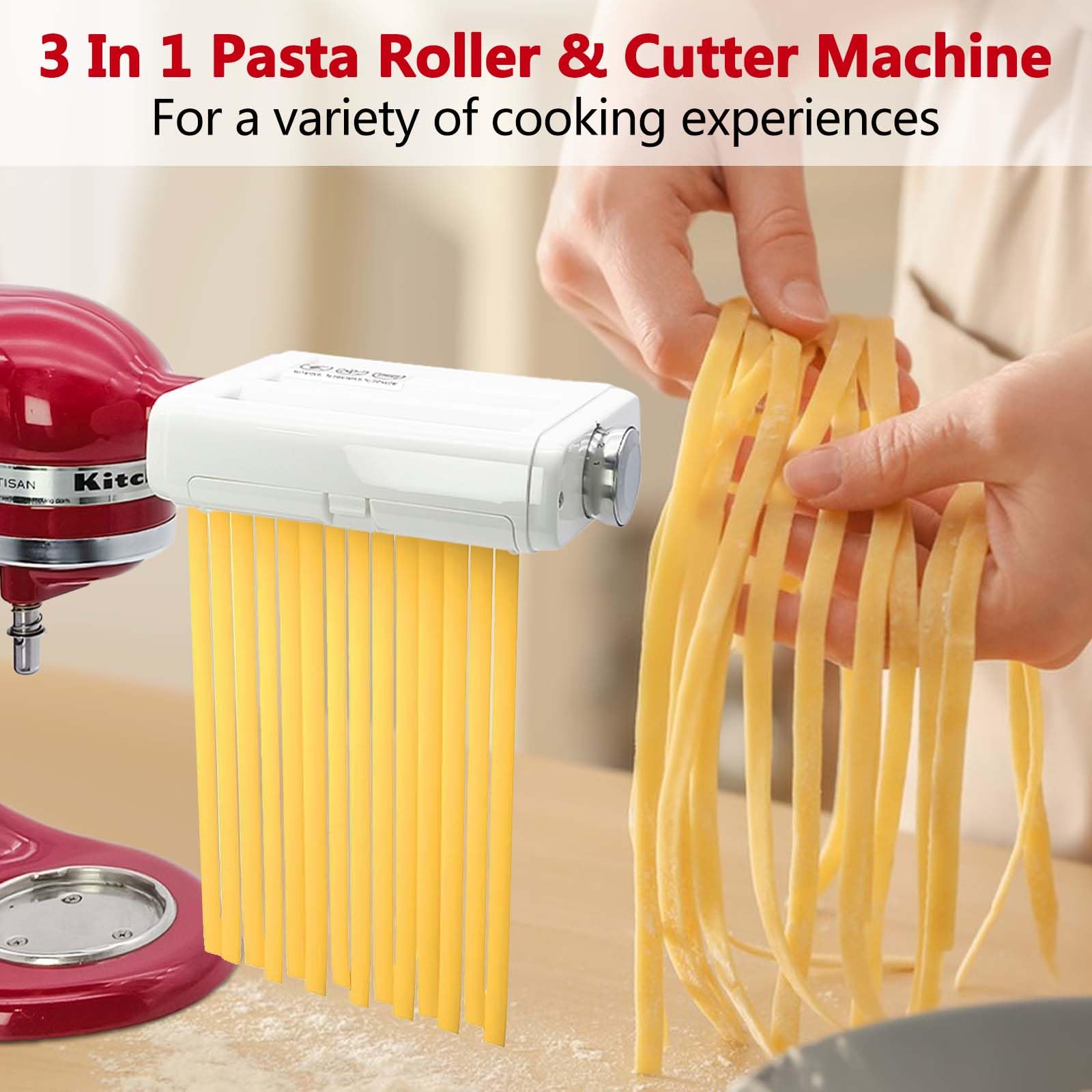 Accesorio para Hacer Pasta Compatible con Batidoras de Pie Kitchen Aid 3 en 1 Rodillo para Pasta, Accesorios para Hacer Fideos