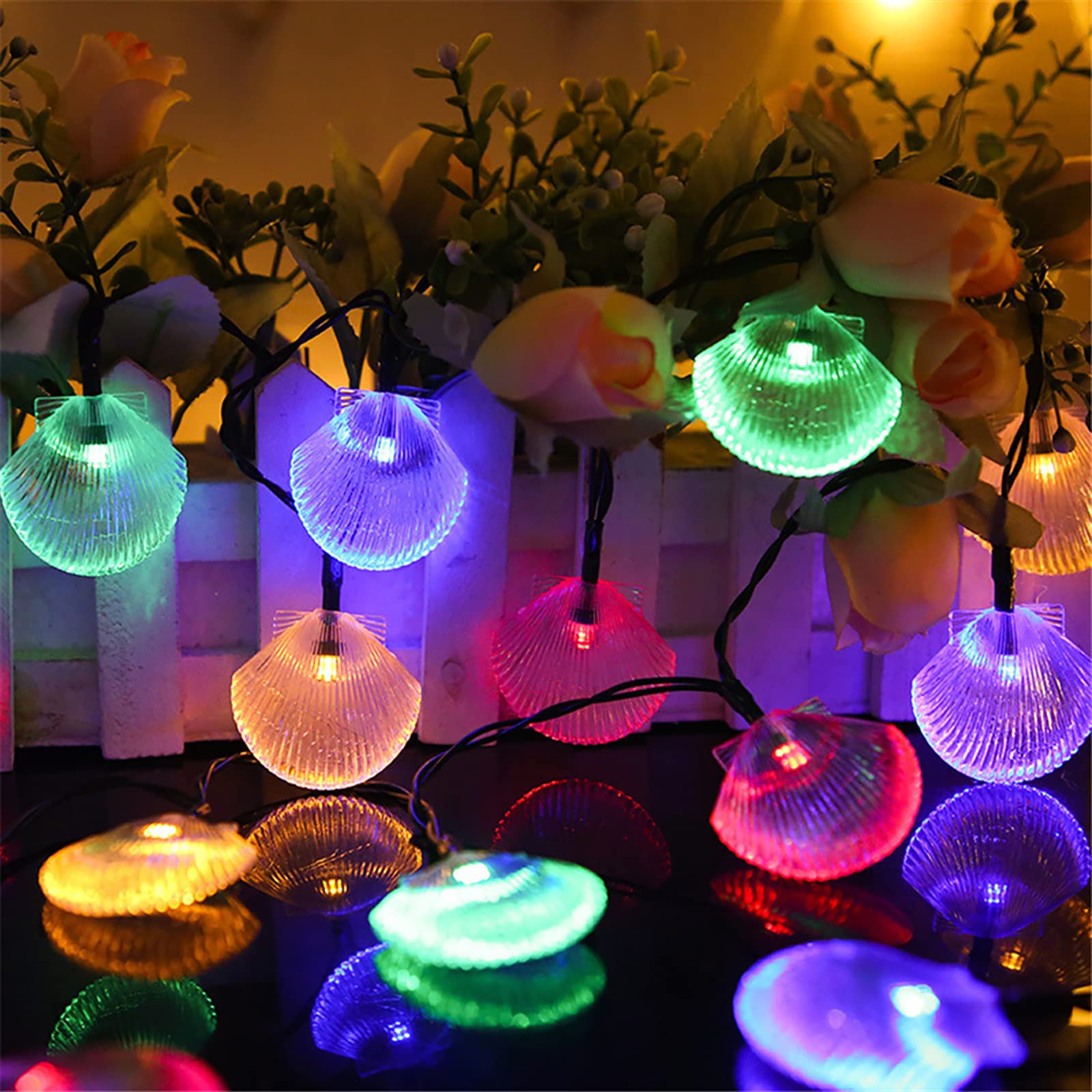 WONFAST Solar Shell String Lights, Waterproof 20ft 30LED Seashell Solar Fairy Decorative Lights 8 Modes for Summer Garden Landscape Wedding Party