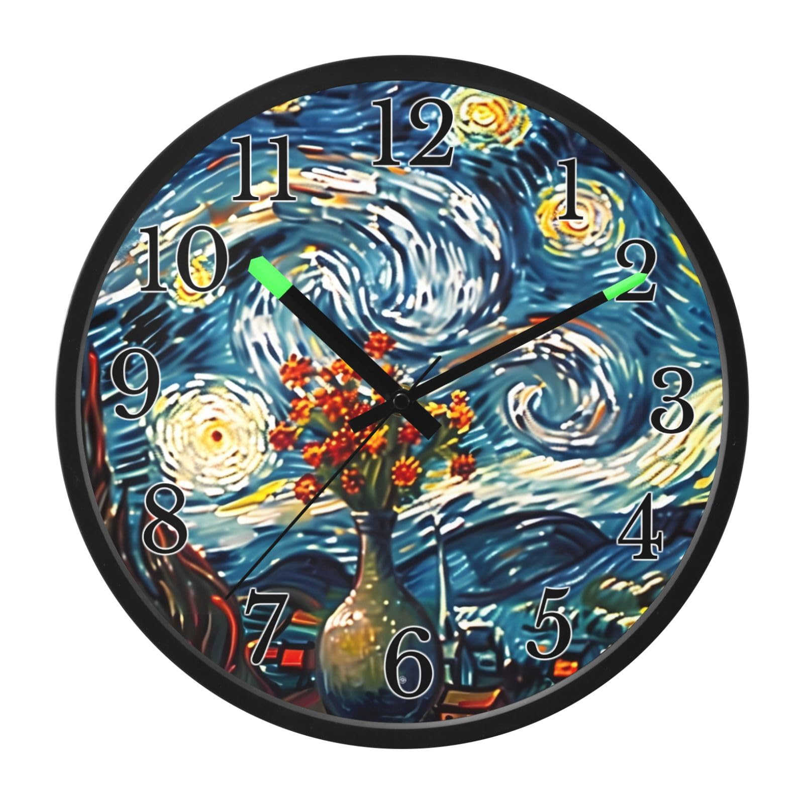 Mnsruu Reloj de pared luminoso, cielo estrellado, luna, noche estrellada, reloj de dormitorio, funciona con pilas, reloj silencioso que brilla en la oscuridad, para sala de estar, cocina, 12 pulgadas