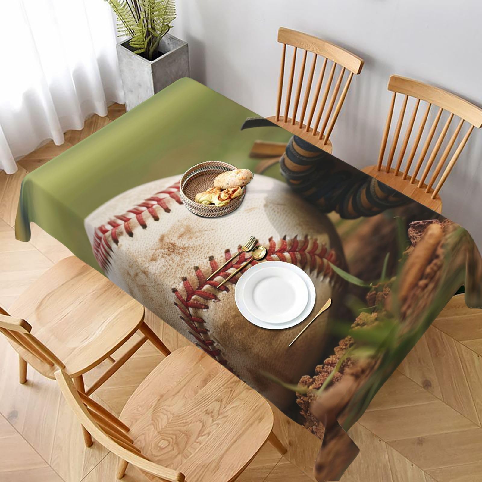 WPKJU Baseball Printed Tablecloth 60x90 in Water Resistant Table Cover Washable Rectangle Table Cloth for Dining Tables