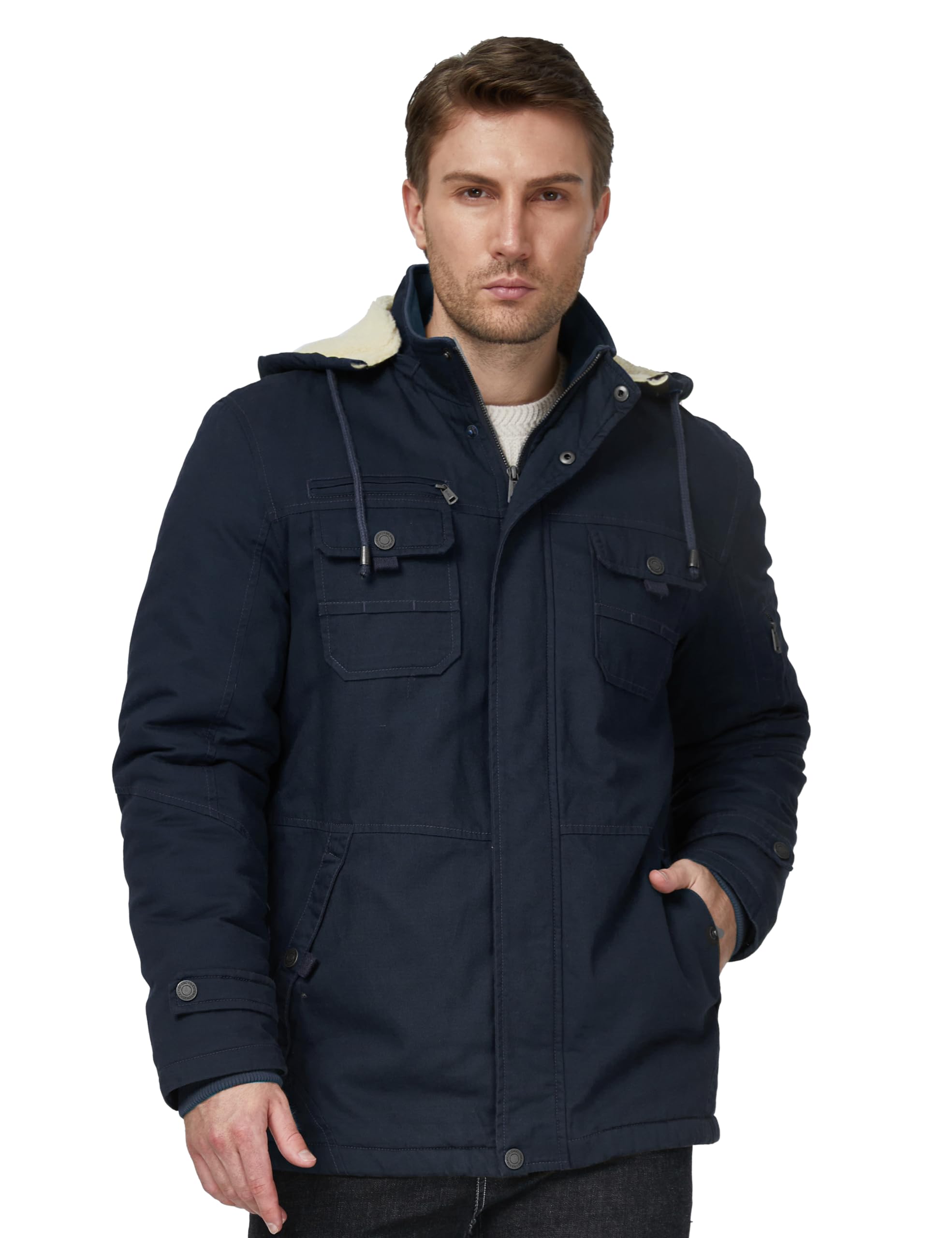WenVen Cappotto Militare Uomo Invernale Caldo Antivento Esterno | Caldo, Fodera Spessa, Antivento, Imbottita, Isolante,Media Lunga,Cappuccio Rimovibile,Giacca Sportiva,Outdoor, Mezza Stagione