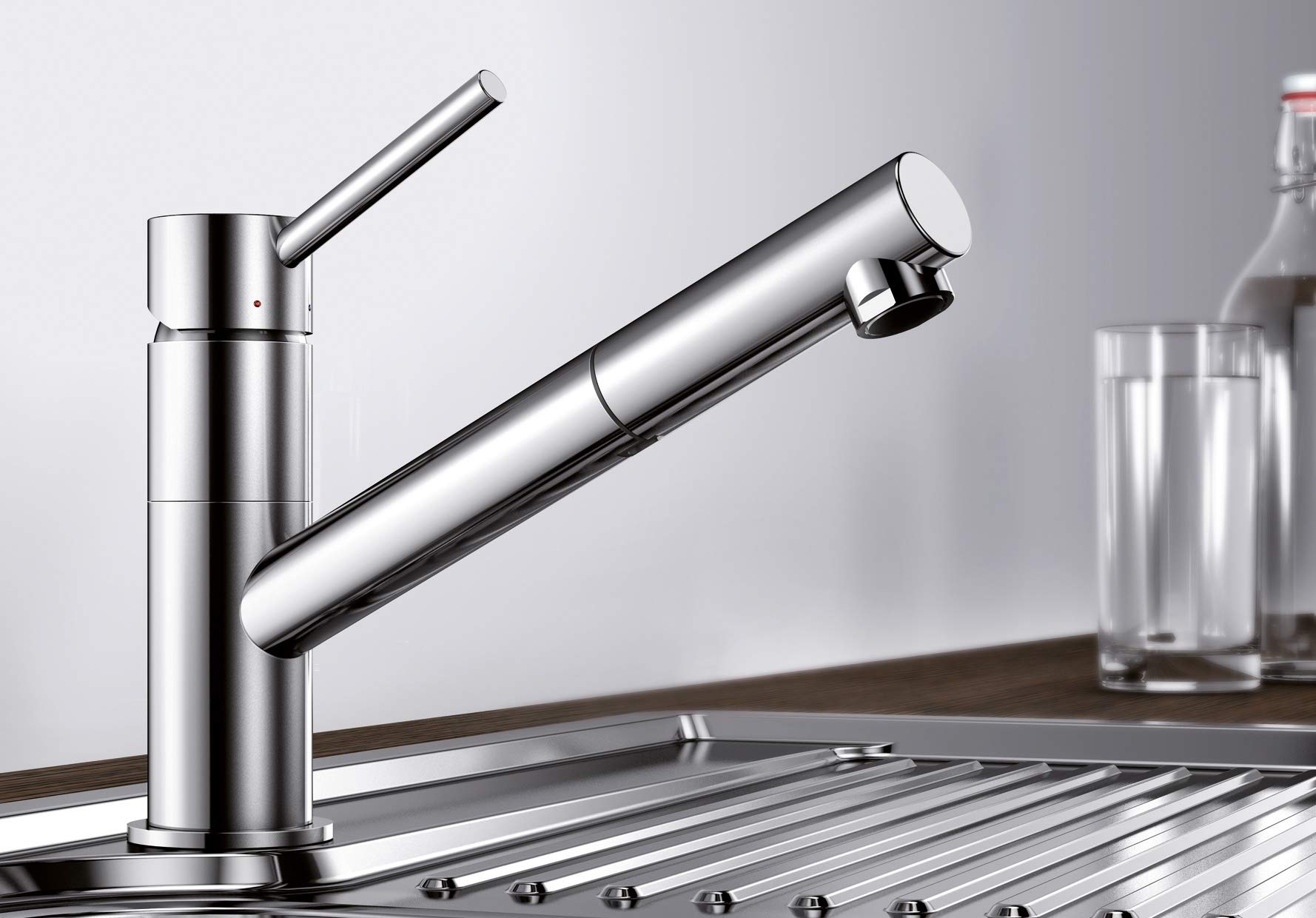 BLANCO KANO-S | Küchenarmatur in chrom | Hochdruck | Mit herausziehbarem Schlauch | Rückflussverhinderer | Keramik Kartusche | Gesicherte Wasserqualität & wassersparend | [5,5x24,6x19,1 cm]