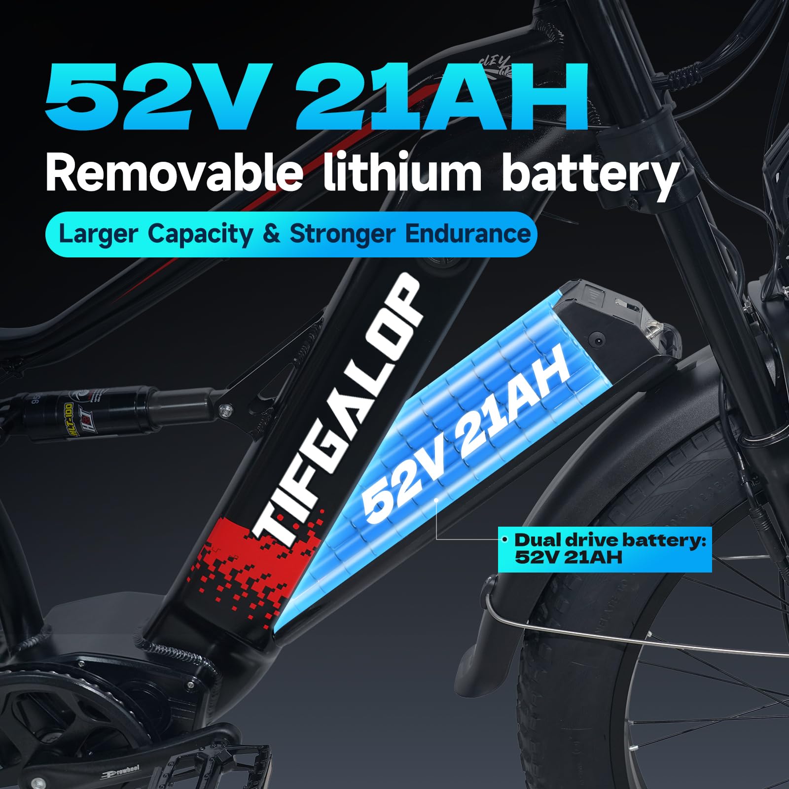Lohang Elektrofahrrad für Erwachsene, 26-Zoll-Mountainbike, 52 V 19 Ah/21 Ah Akku, Reichweite bis zu 40/80/90 km, Doppelstoßdämpfer, 7 Gänge, Strand- und Schnee-Elektrofahrrad