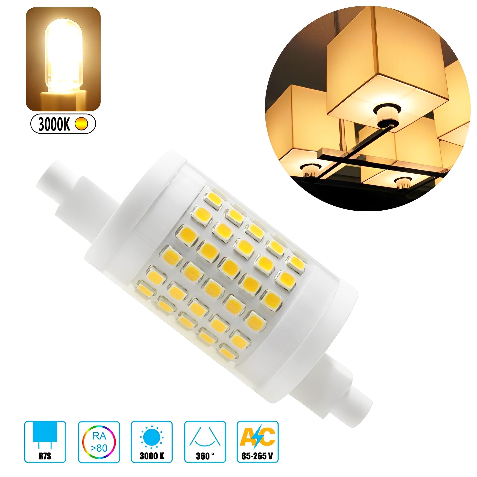 10W 1000LM R7S 78MM Bombillas LED de cerámica AC 85-265V R7S Base 100W Bombilla halógena de tungsteno Bombillas de Repuesto para iluminación de Taller Lámparas de pie (Paquete de 10)