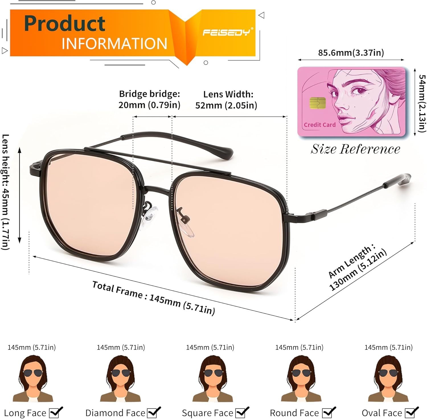 FEISEDY Retro Aviator Sunglasses for Women Men Vintage Classic Square Metal Frame Sun Glasses Trendy Shades B0371 - Image 6