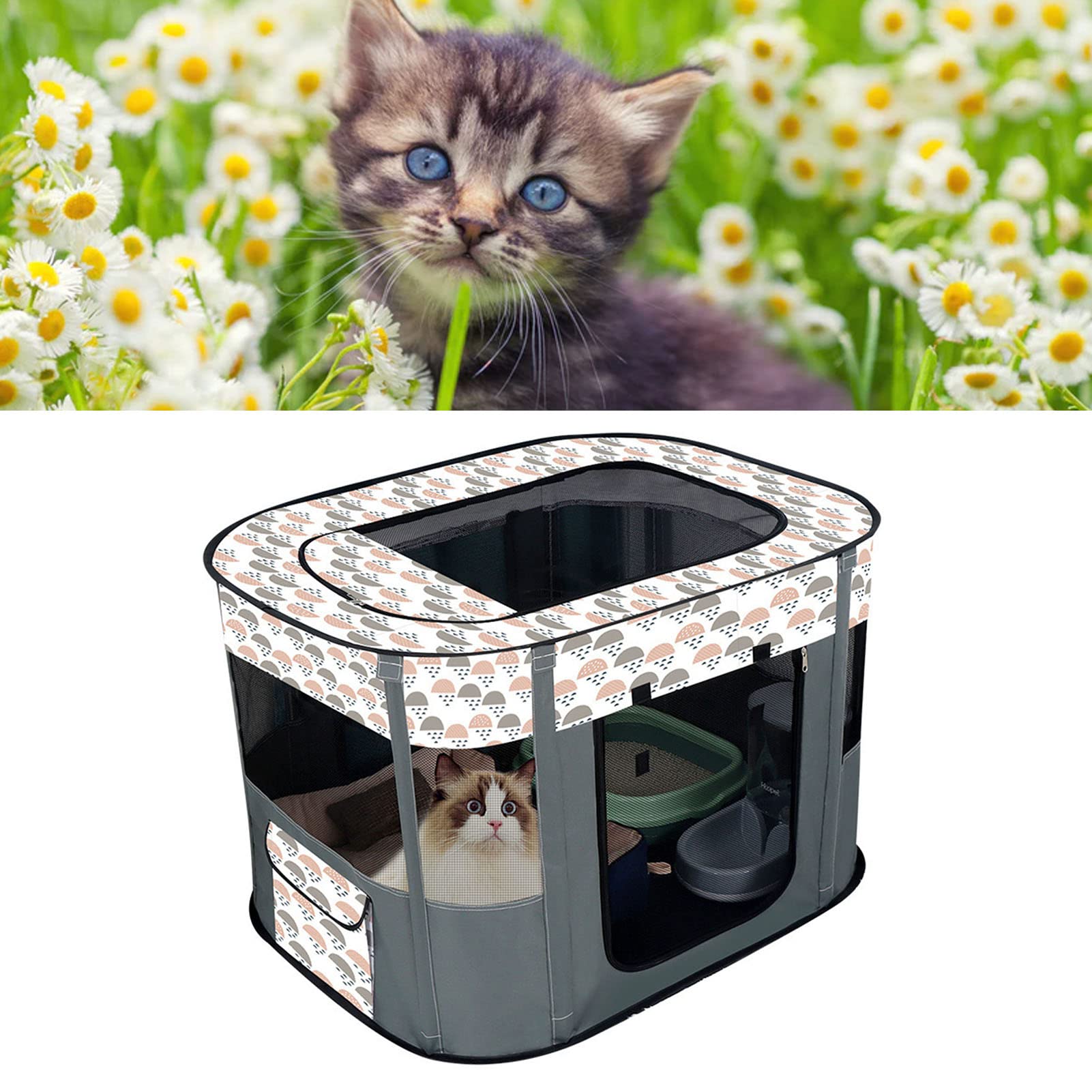 Casa Pieghevole per Gatto, Lucernario Rimovibile, Sala Parto Traspirante per Cani, per Uso Interno ed Esterno (Grigio)