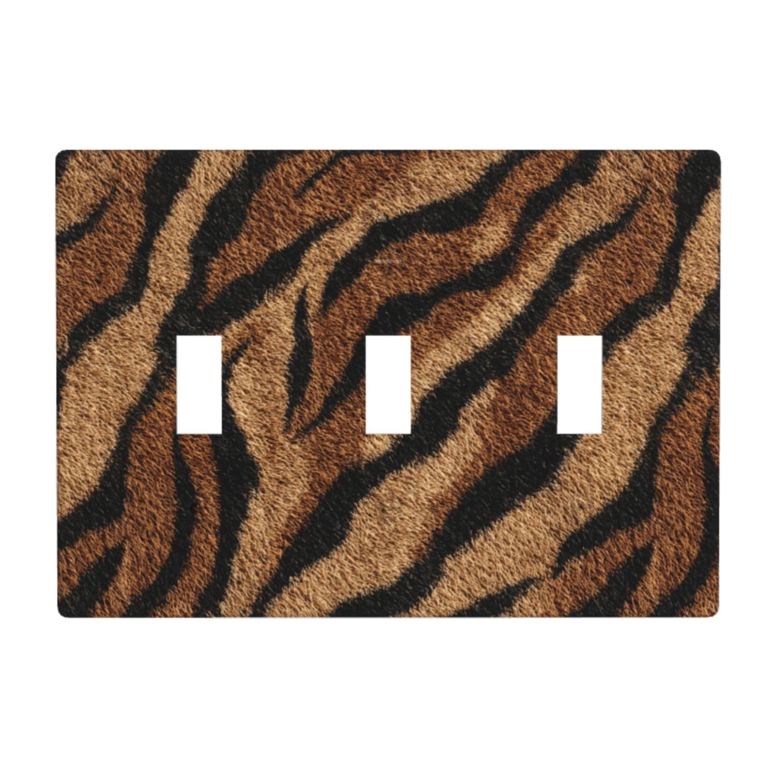Brown Tiger Pattern Light Switch Covers 3 Gang Triple Toggle Wall Plate Switchplate Electrical Faceplate for Bathroom Kitchen Bedroom Decor
