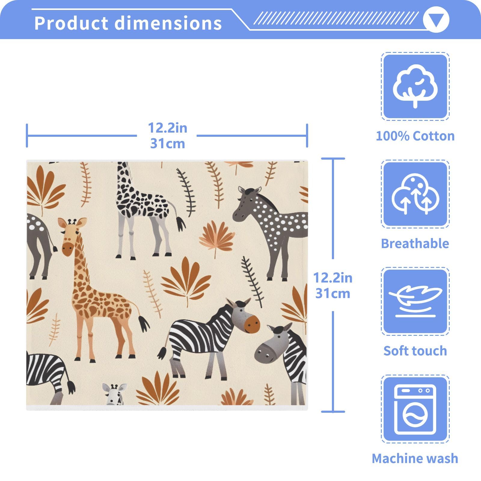 ALAZA Wash Cloth Set 100% Cotton Fingertip Towels Face Cloths Sets Zebra Girraffe Highly Absorbent Soft Feel Set of 2