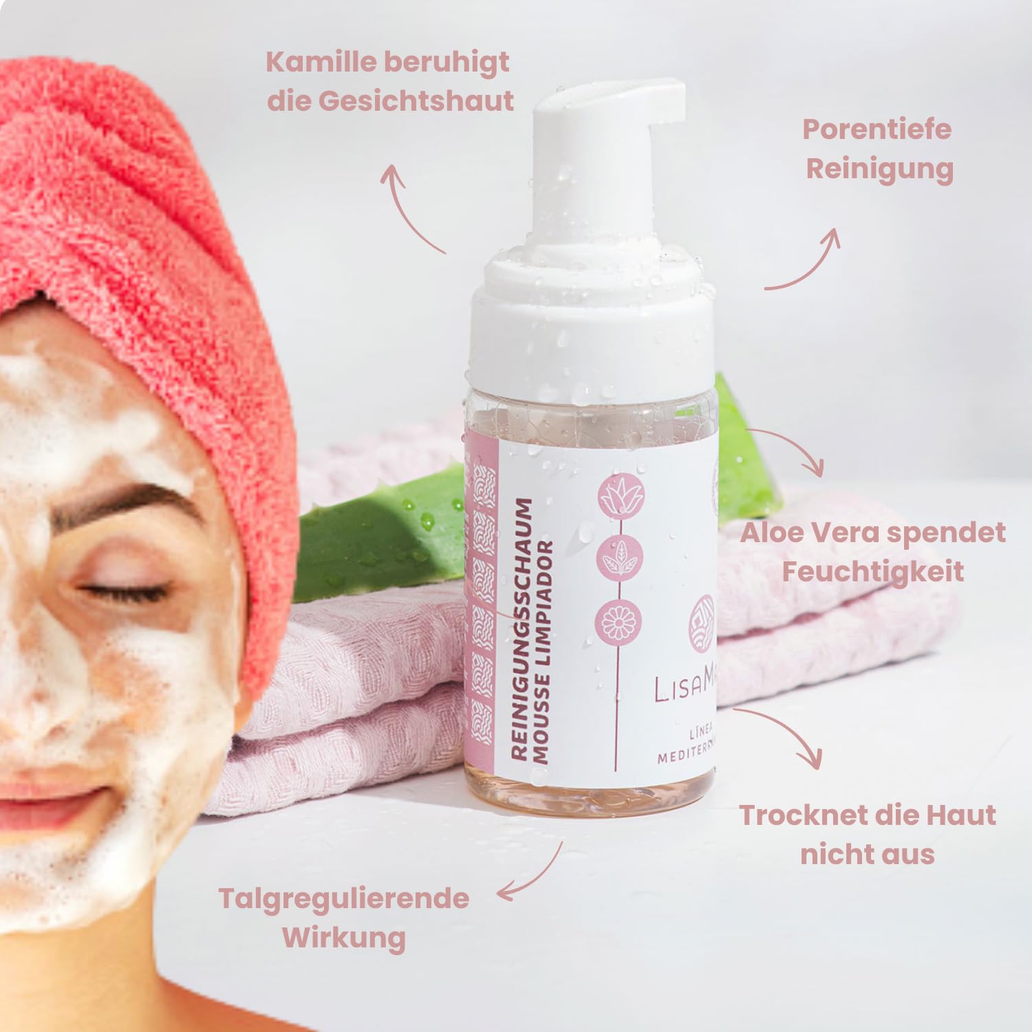 LisaMar® Reinigungsschaum & Gesichtscreme Set - porentiefe Gesichtsreinigung für strahlende Haut und Anti Aging Tagescreme- Bio & Vegan.